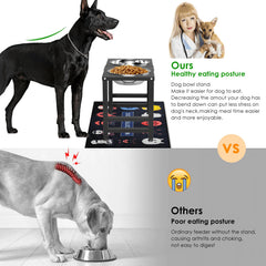 ADENGL tazón elevado de metal para perros grandes, vista lateral de posición ergonómica.