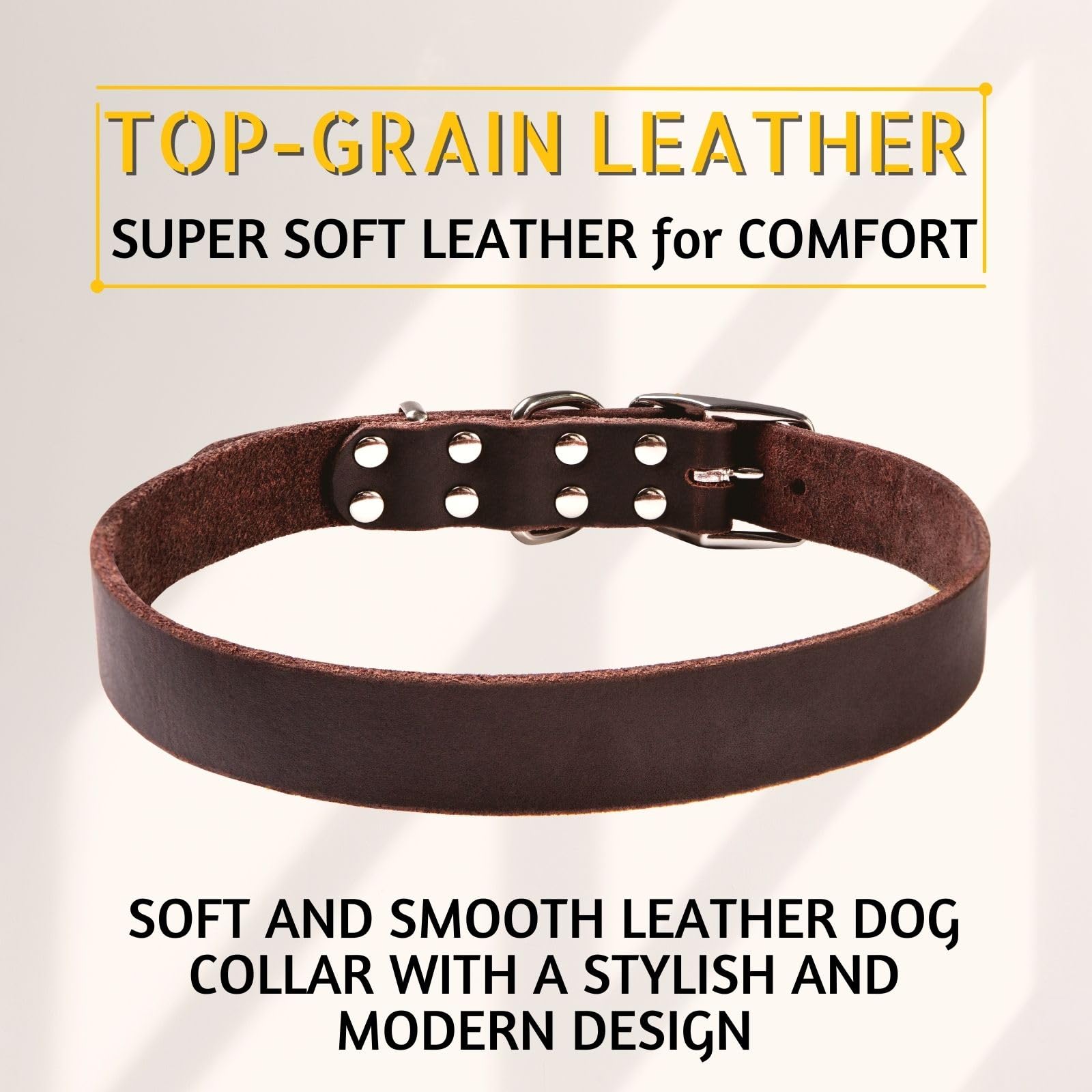 Adityna collar de cuero, primer plano, resistente a tirones para perros grandes.