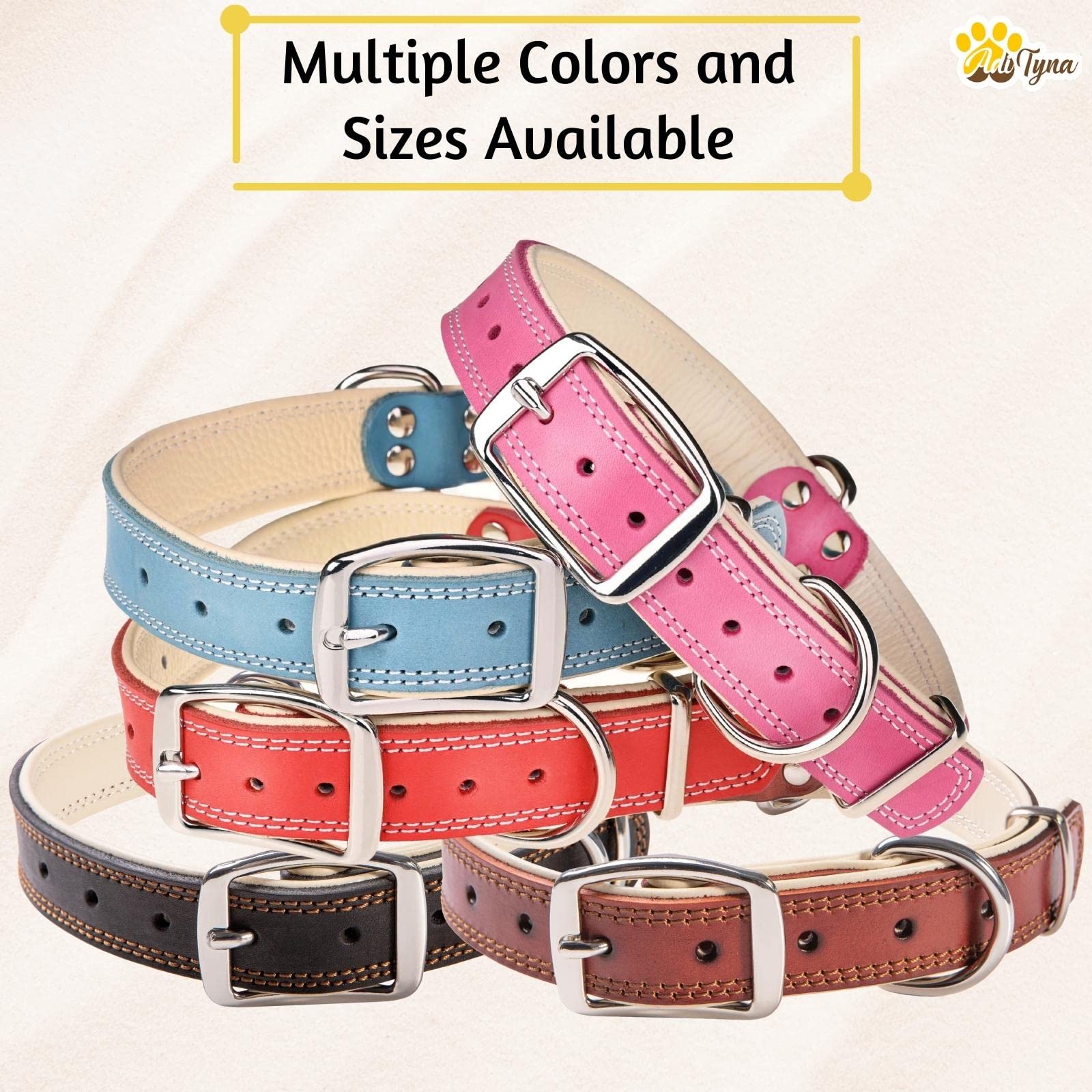 ADITYNA collar de piel rosa, presentado en caja regalo, ideal como detalle para amantes de perros.