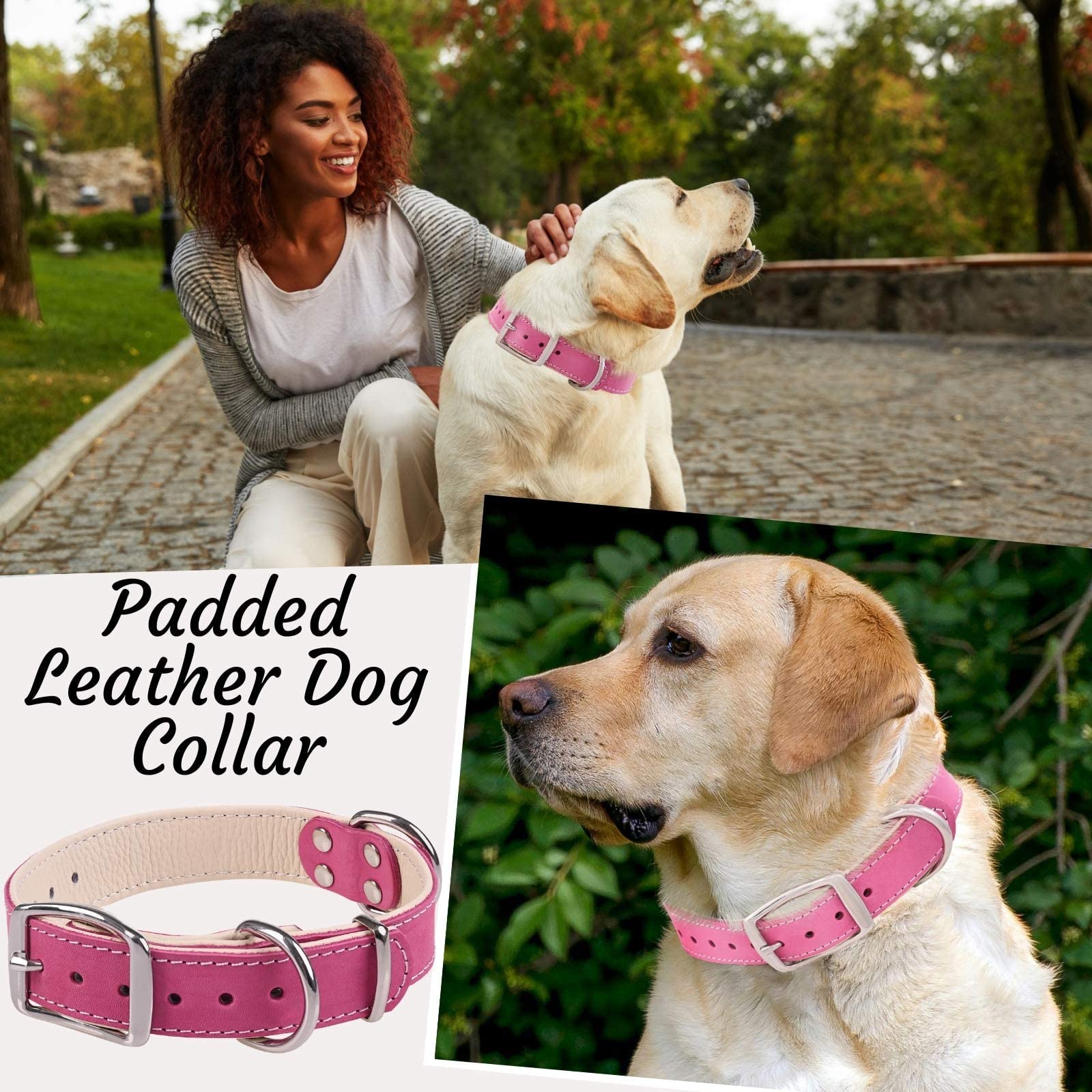 ADITYNA collar rosa de piel, interior acolchado cuida la piel sensible.