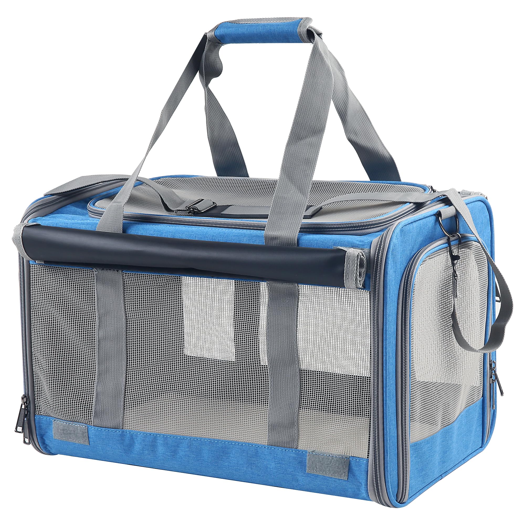 Adkyop transportín gato grande azul, espacio ideal para viajes.