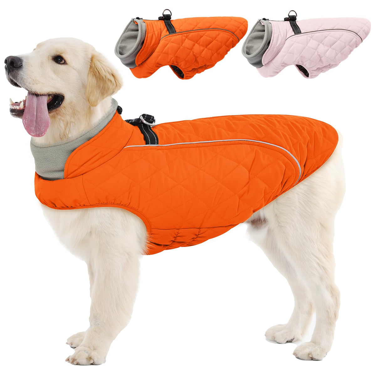 ADNIKIA abrigo-perro-con-arnes-naranja-tamano-mediano exterior, chaqueta cálida para paseos.