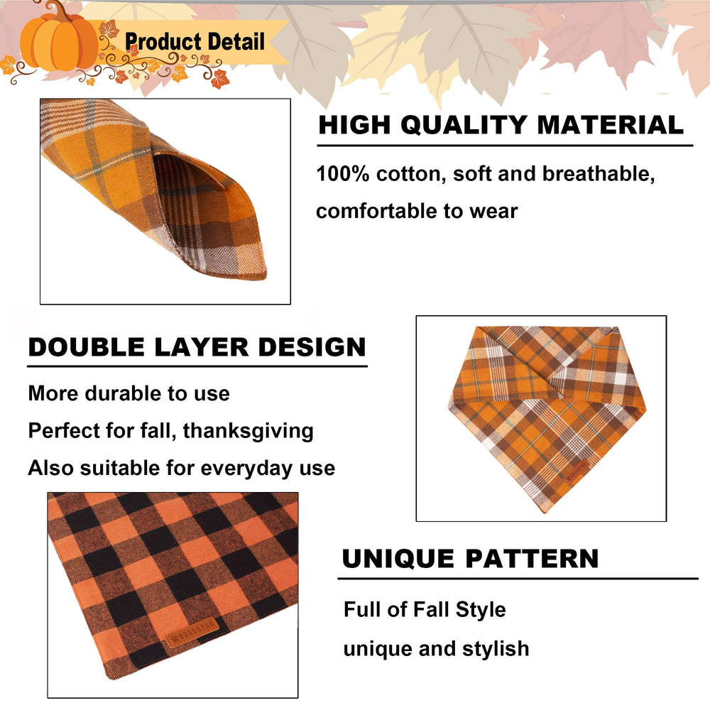 Conjunto de dos bandanas ADOGGYGO, naranja a cuadros, para perro y talla extra grande
