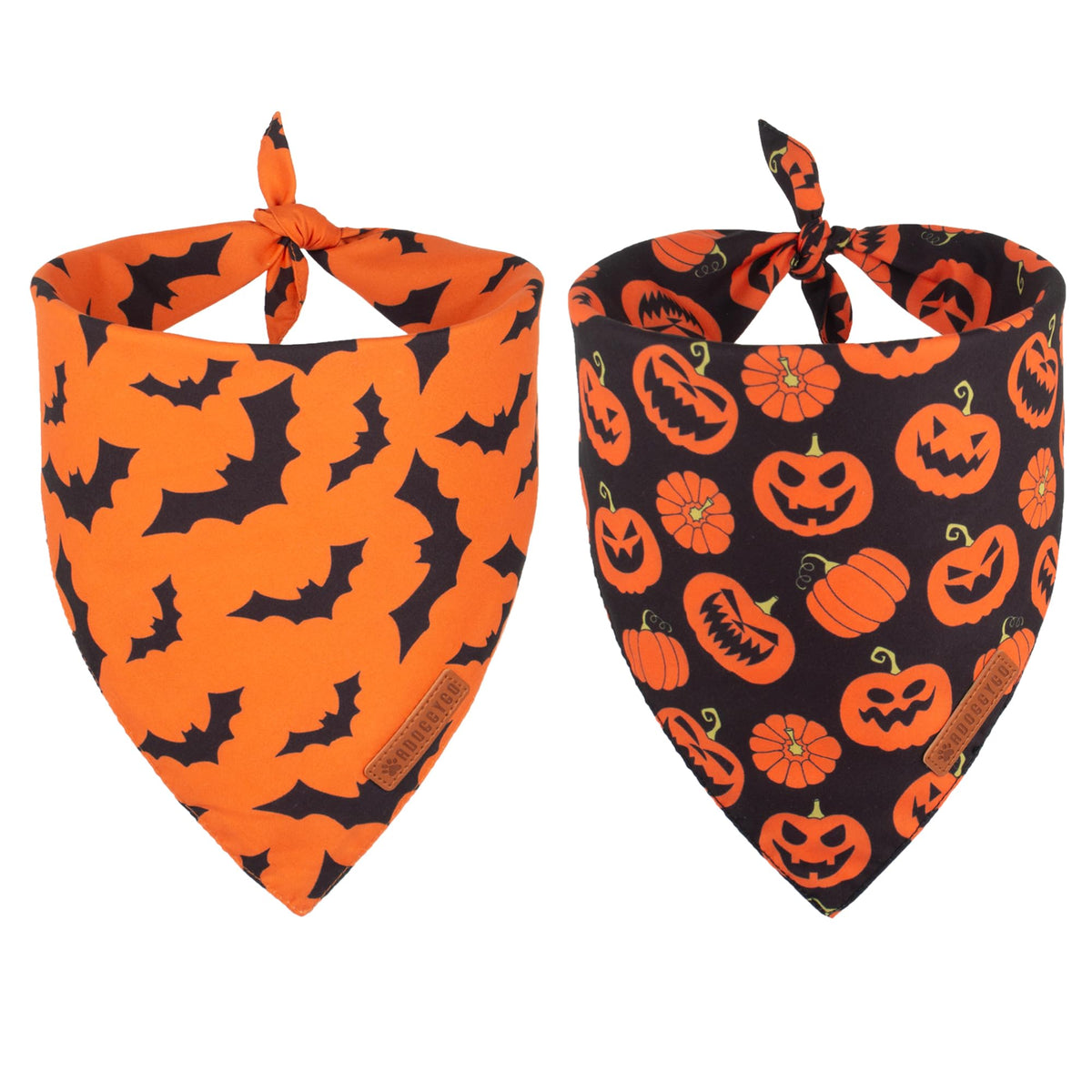 ADOGGYGO Bandana Halloween calabaza y murciélagos, color naranja, estilo festivo para perros.
