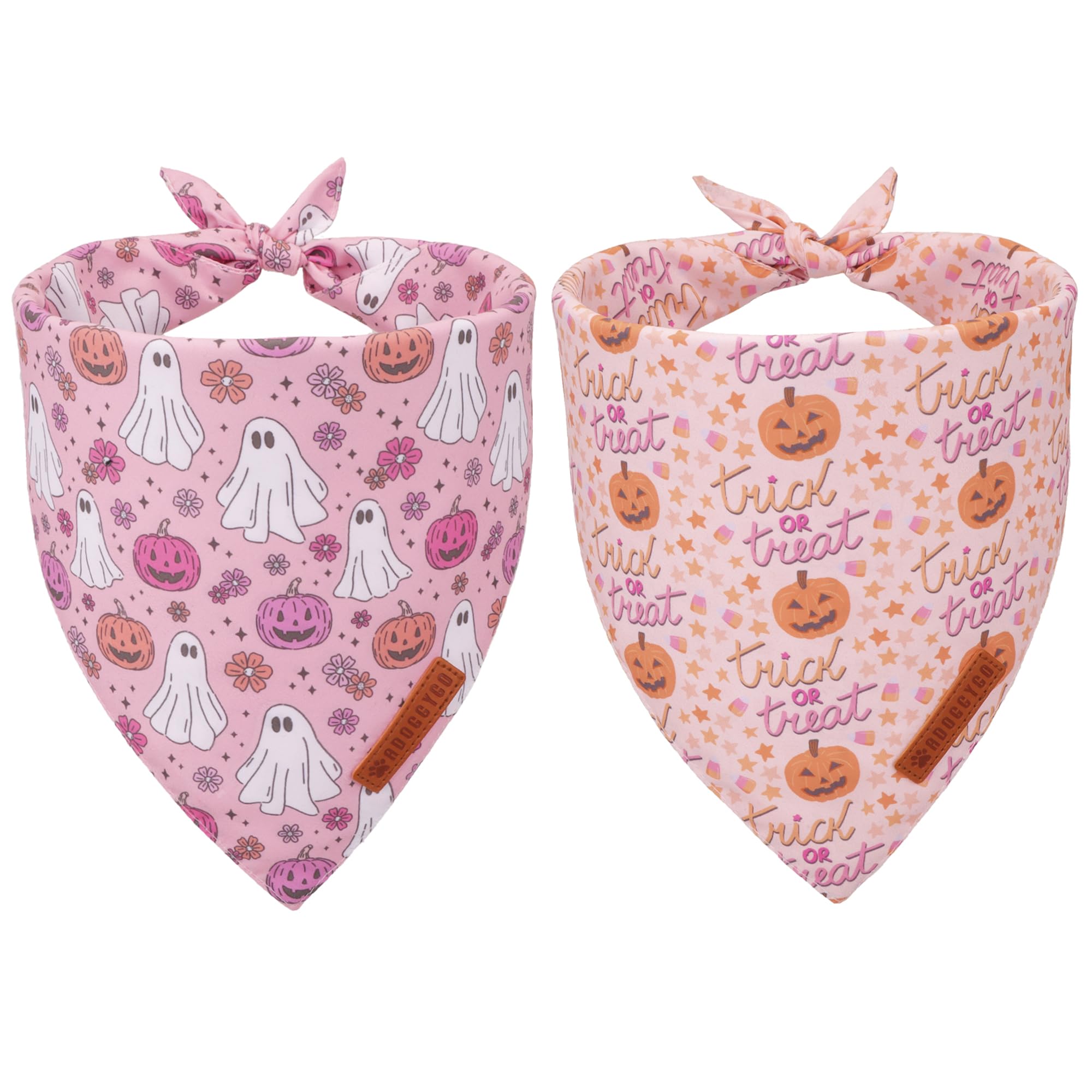 Bandana ADOGGYGO Halloween rosa con calabaza y fantasma para perros, ideal para fotos festivas.