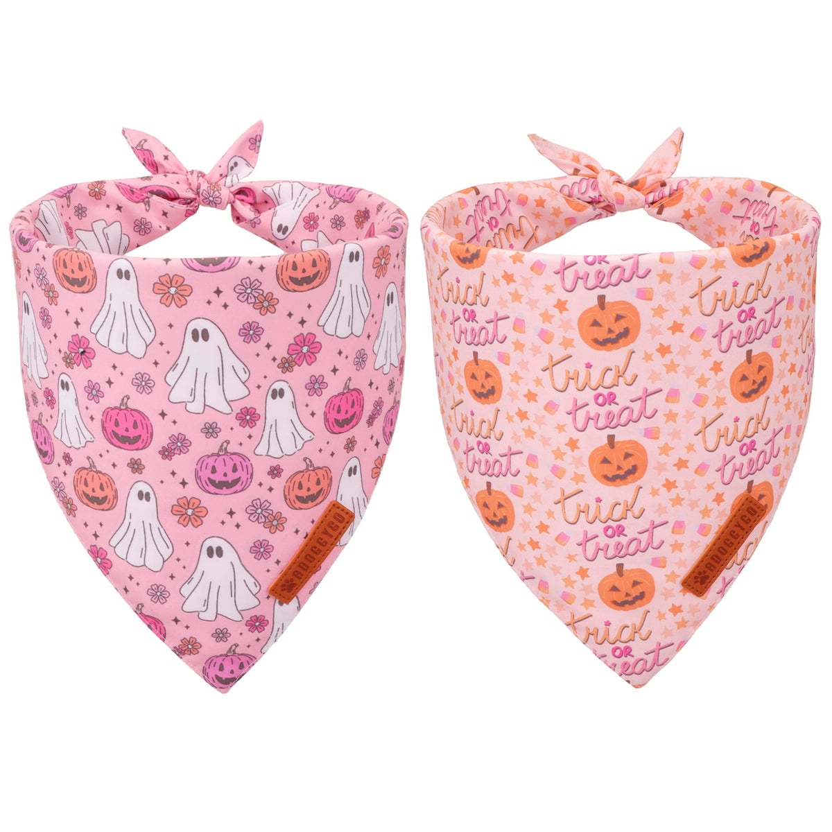 Bandana ADOGGYGO Halloween rosa con calabaza y fantasma para perros, ideal para fotos festivas.