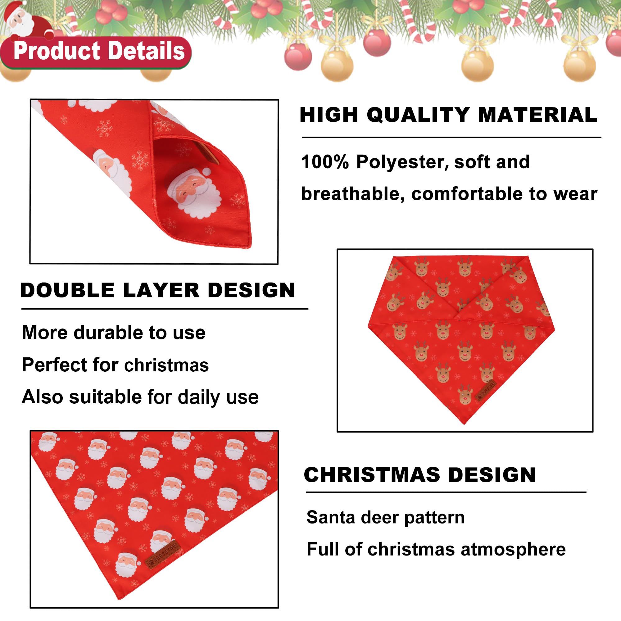 ADOGGYGO Bandana navideña de tamaño S, adecuada para perros pequeños.