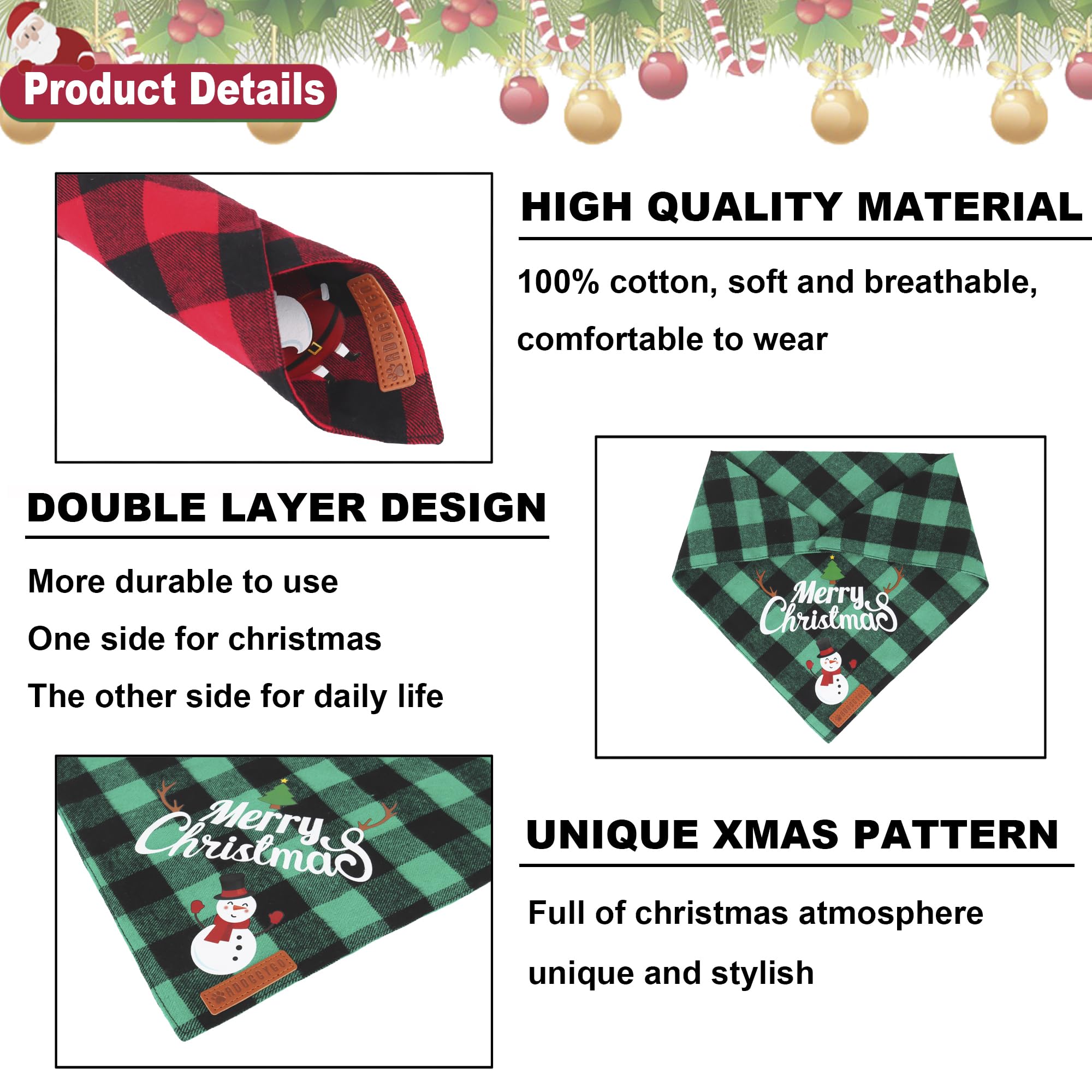 ADOGGYGO paquete de dos bandanas navideñas, listas para vestir a tu mascota.
