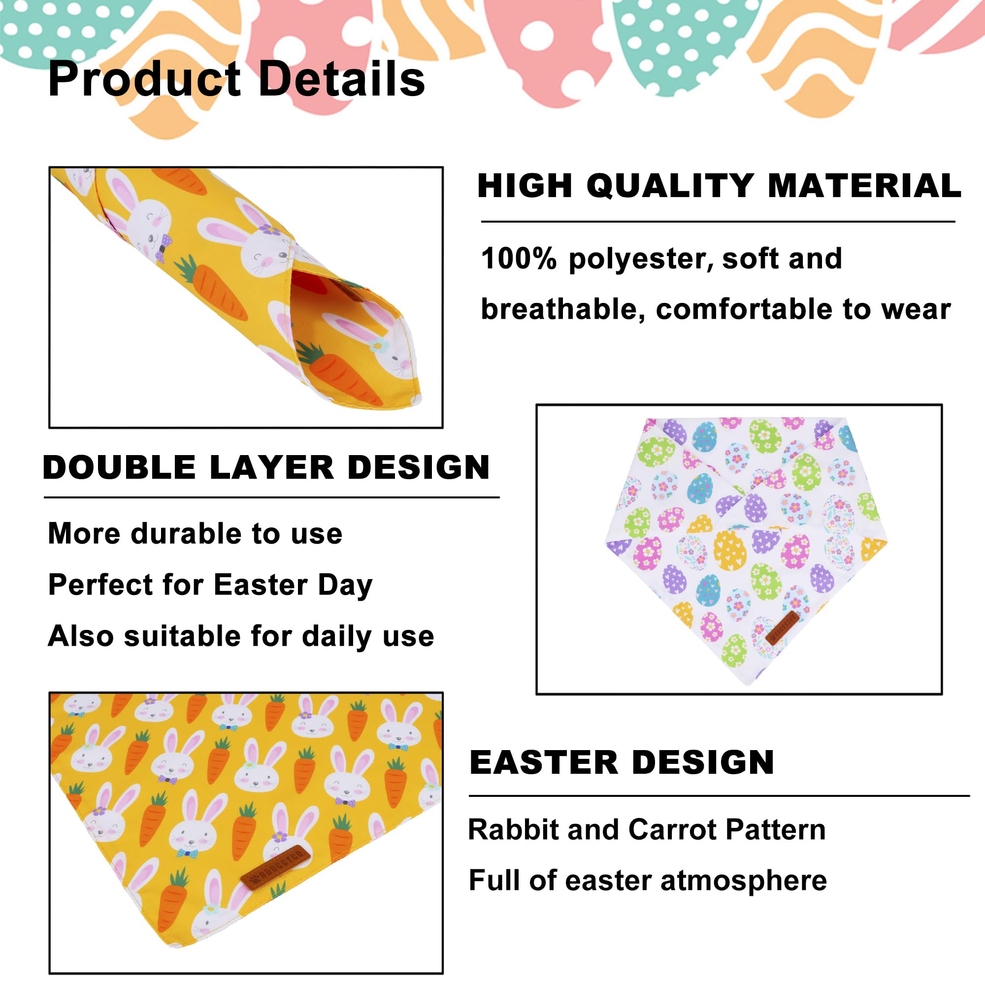 Bandana ADOGGYGO Pascua extragrande, ajuste cómodo para cuello amplio.
