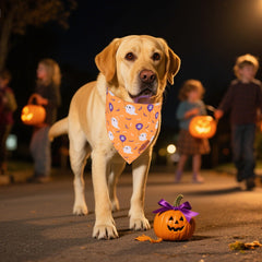 Bandana ADOGGYGO calabaza-dinosaurio, color vibrante para salidas otoñales y fiestas caninas.