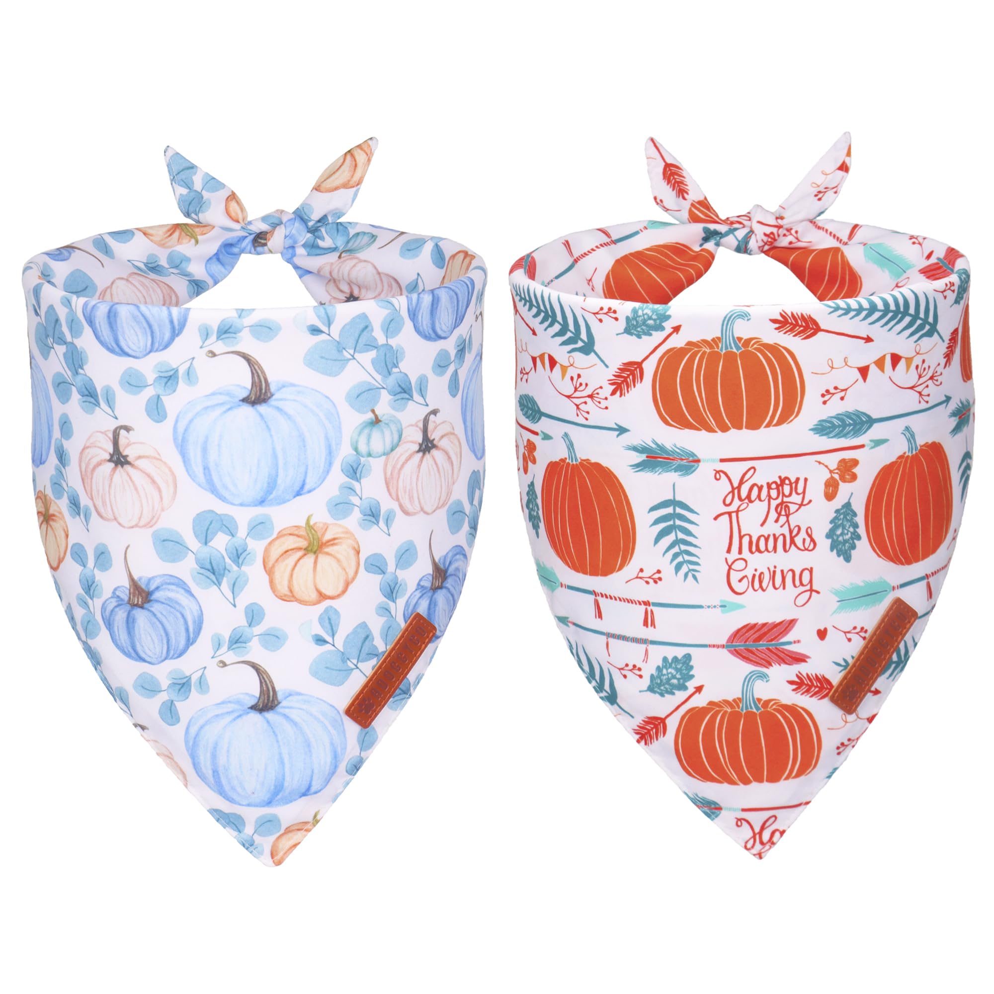 Bandana ADOGGYGO para perro con calabaza y hojas, ideal para sesiones otoñales.