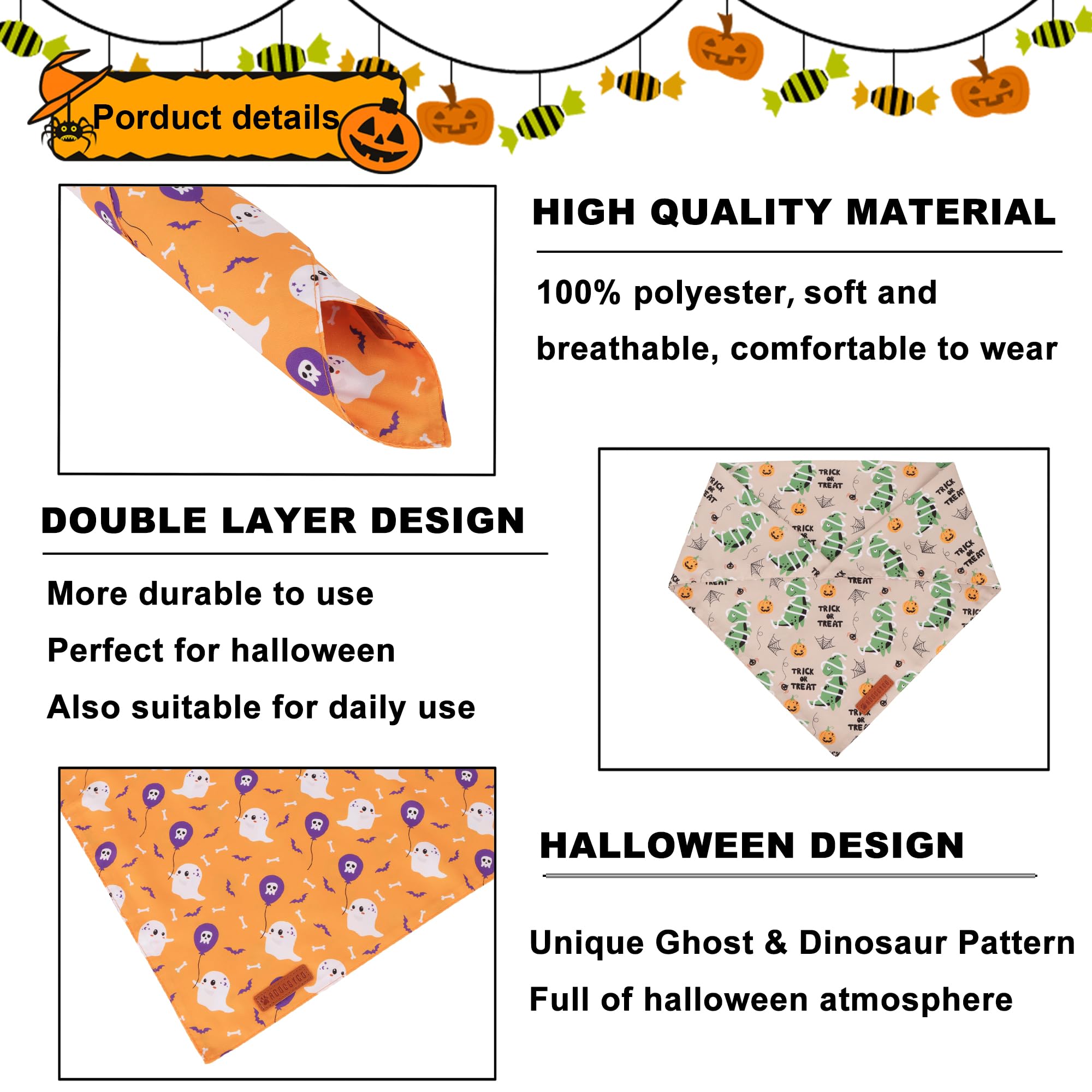 Bandana ADOGGYGO con costuras dobles, resistente para aventuras de Noche de Brujas.