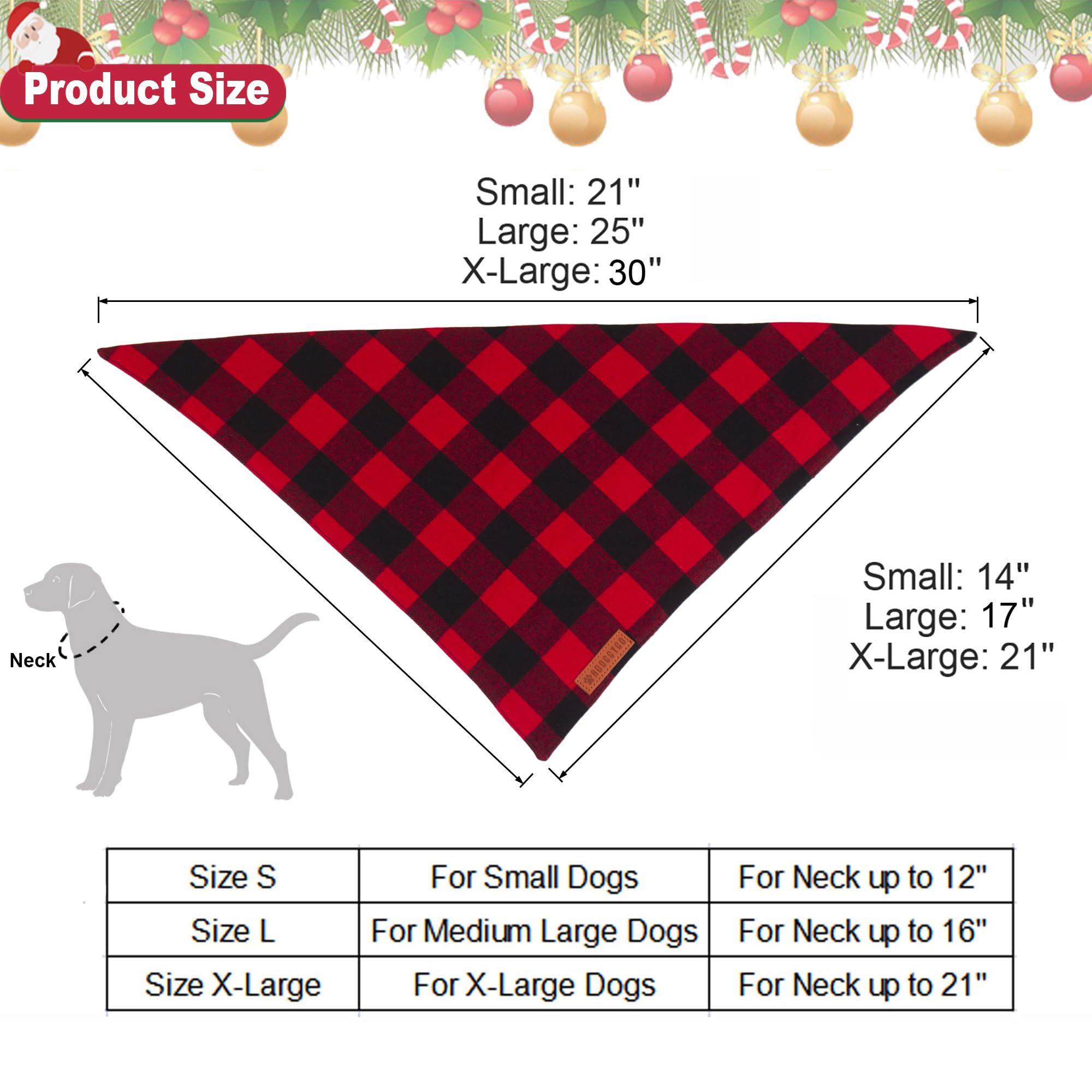 Bandana grande ADOGGYGO en rojo con cuadros, ideal para celebraciones navideñas
