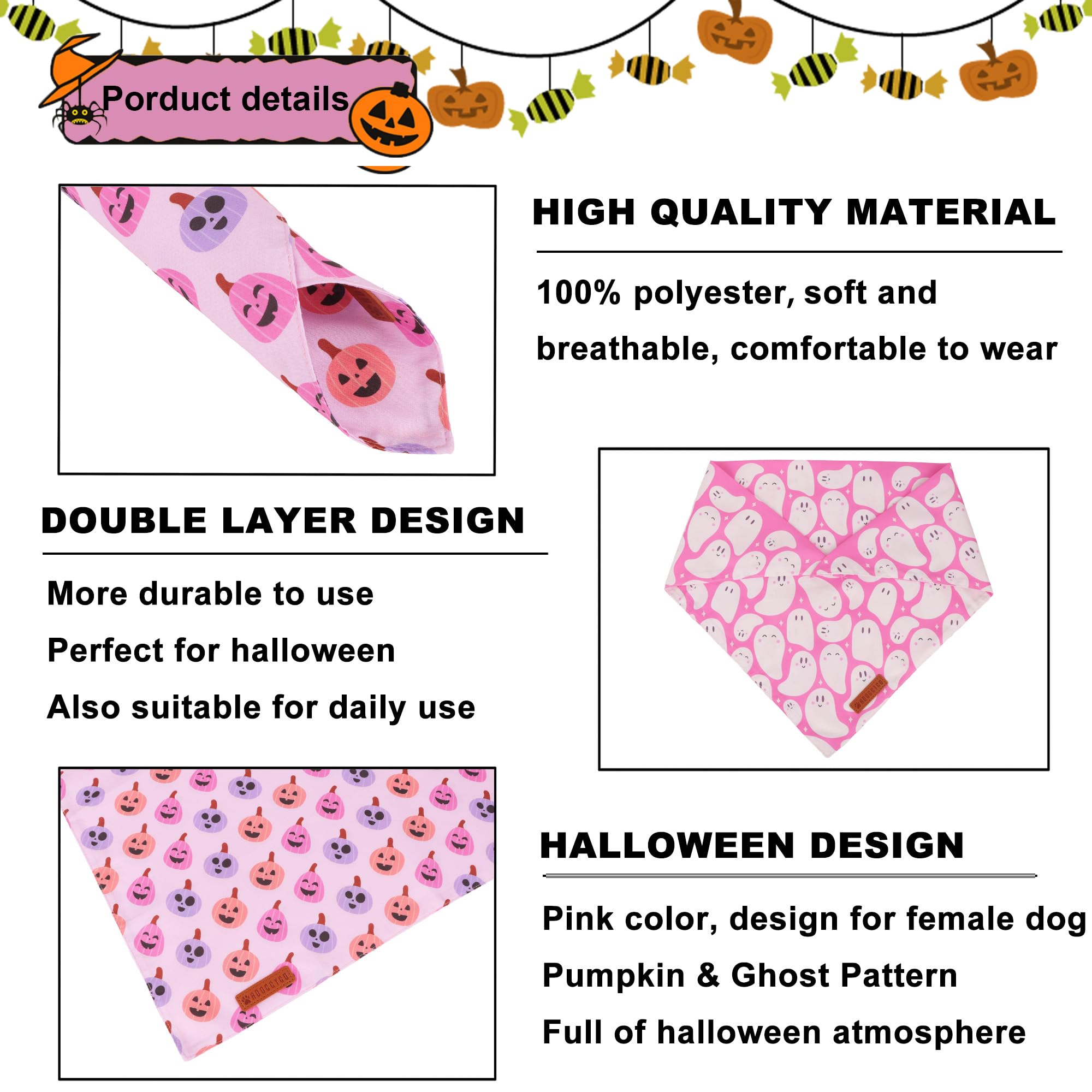Bandana rosa ADOGGYGO para Halloween, paquete de dos para combinar estilos.