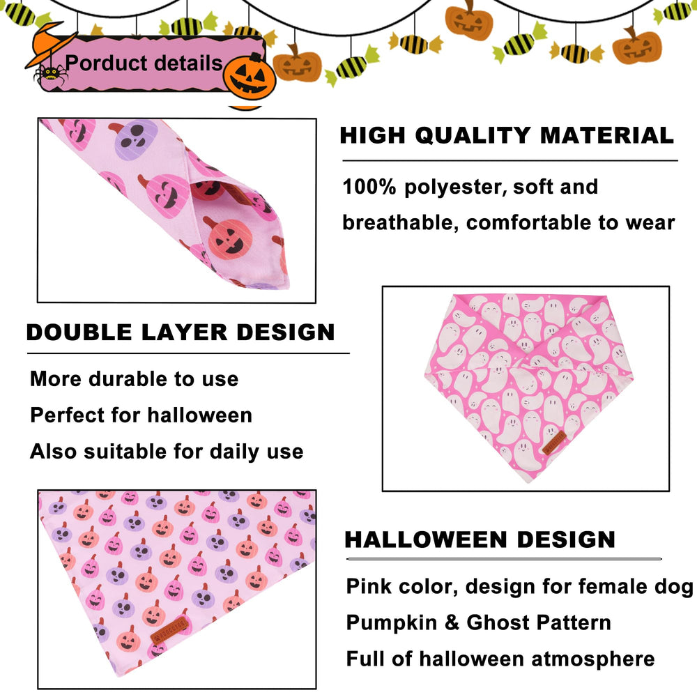 Bandana rosa ADOGGYGO para Halloween, paquete de dos para combinar estilos.