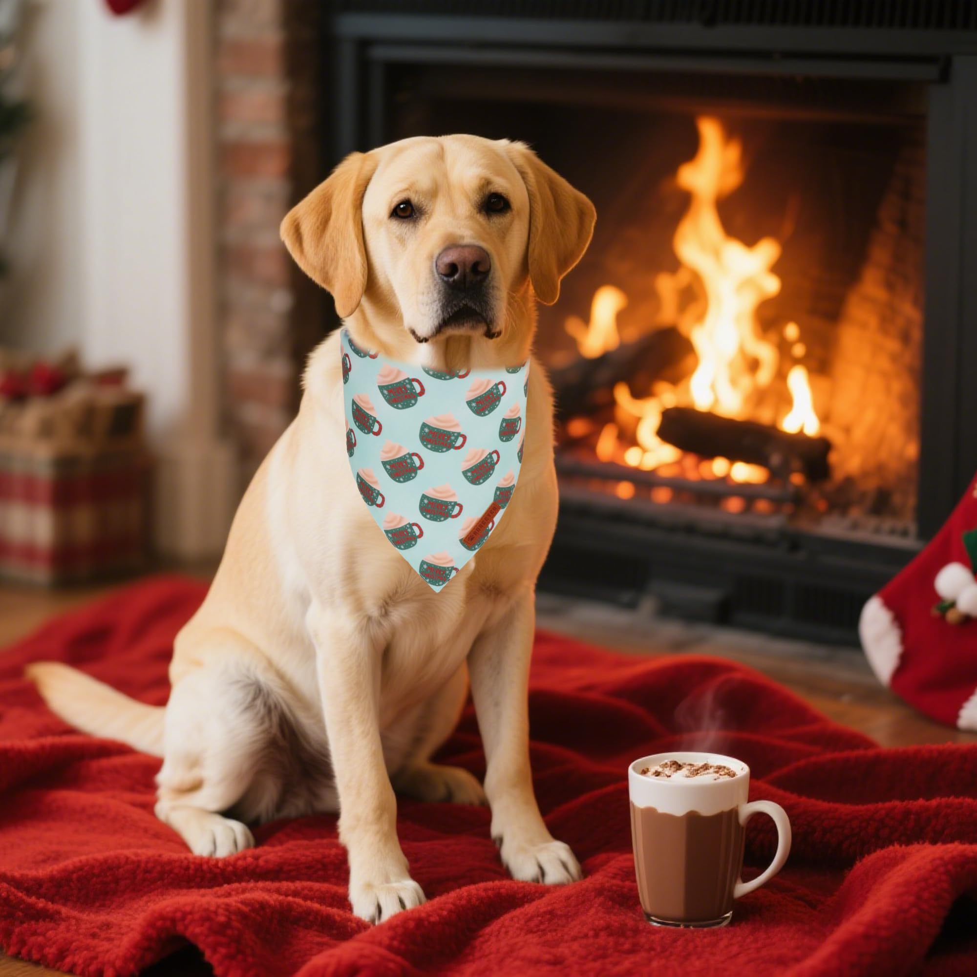 ADOGGYGO Bandana navideña con diseño de tazas Feliz Navidad, perfecta para celebraciones