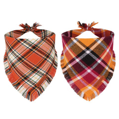 ADOGGYGO bandana para perros otoñal con flecos naranjas y cuadros, ideal para paseos.