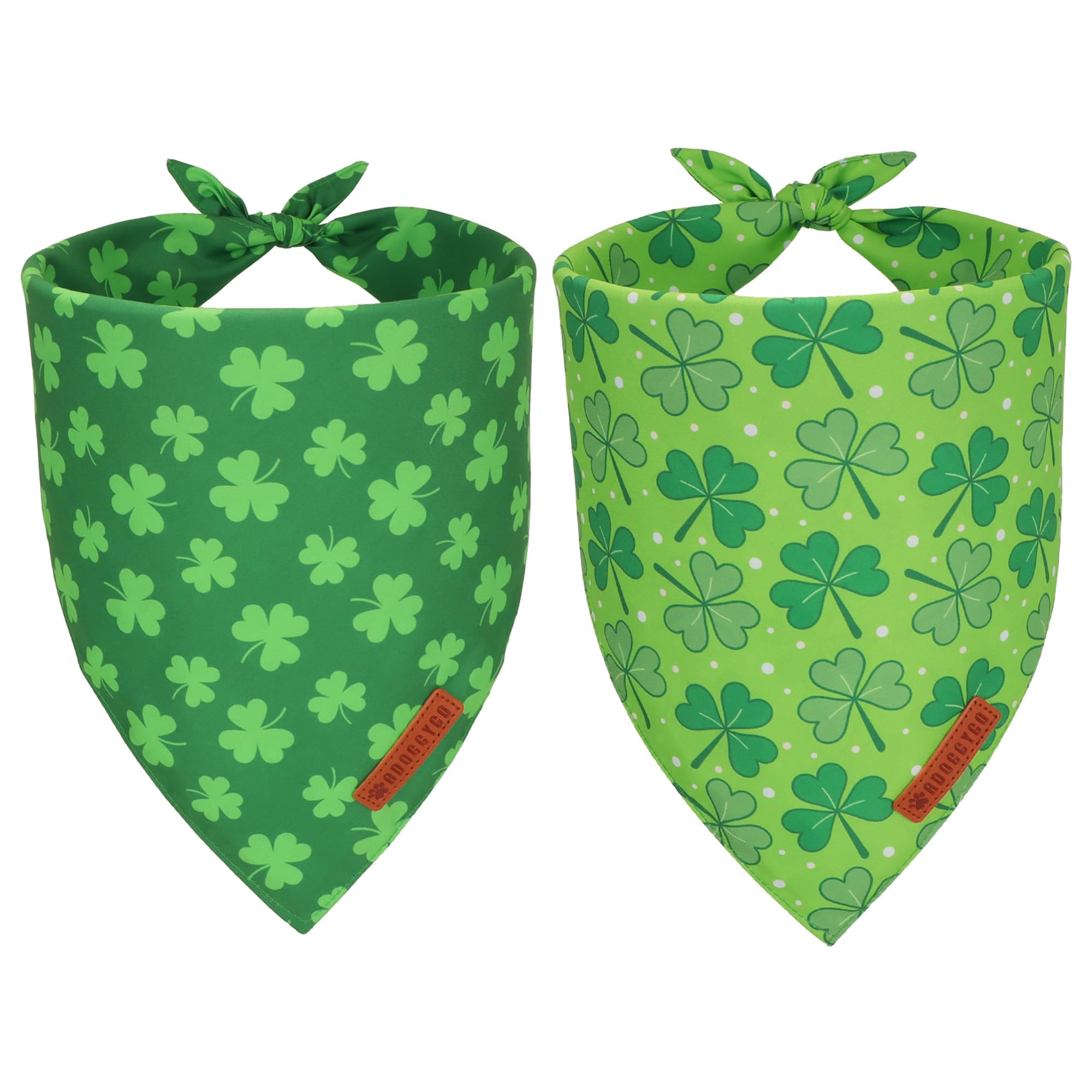 Bandana ADOGGYGO para perro verde con tréboles, ideal para Día de San Patricio.