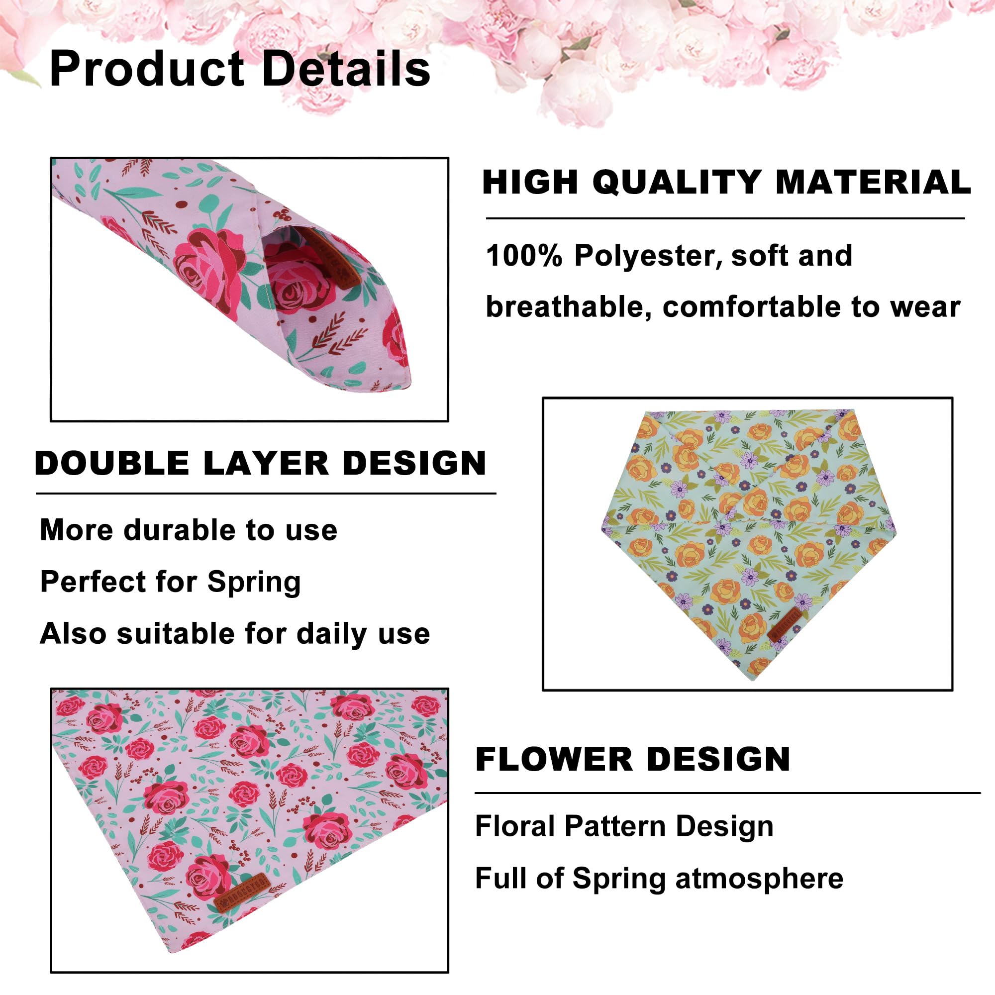 Dos diseños de rosas para combinar, ADOGGYGO bandana floral para eventos.