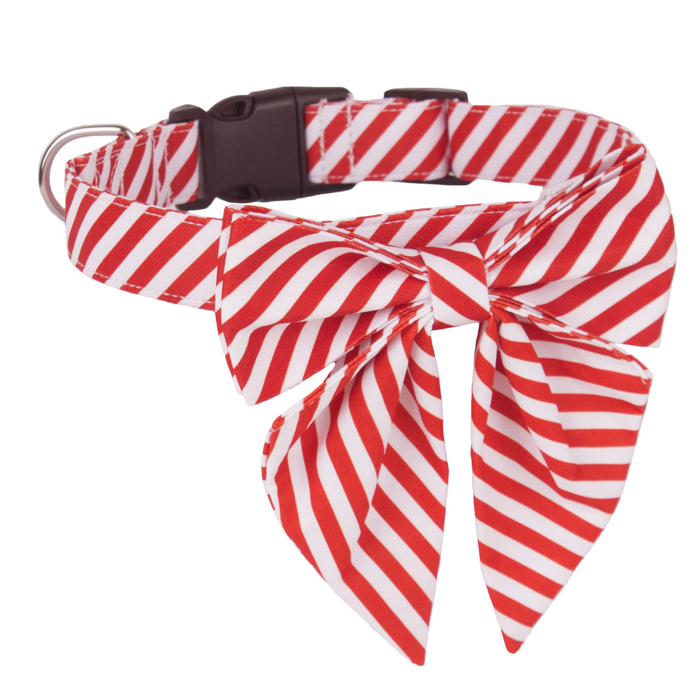 ADOGGYGO collar algodón rayas blanco rojo, cómodo para uso diario.