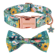 ADOGGYGO collar floral con lazo para perros, ideal para paseos diarios con estilo.