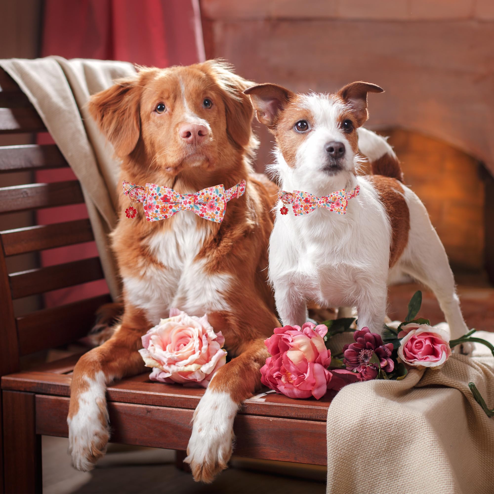 ADOGGYGO collar floral de talla mediana con ajuste seguro para perros medianos