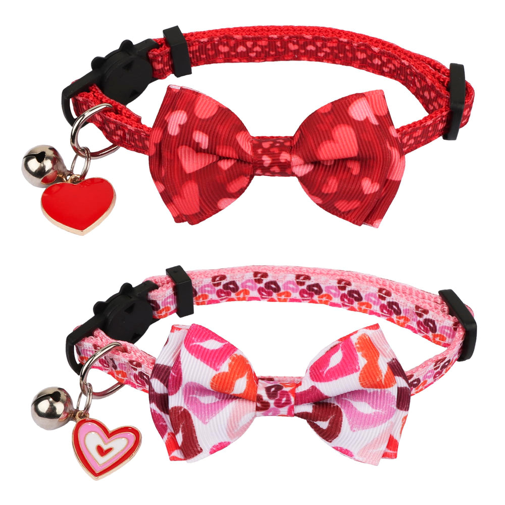 ADOGGYGO collar de gato con corazones rojos y lazo para San Valentín