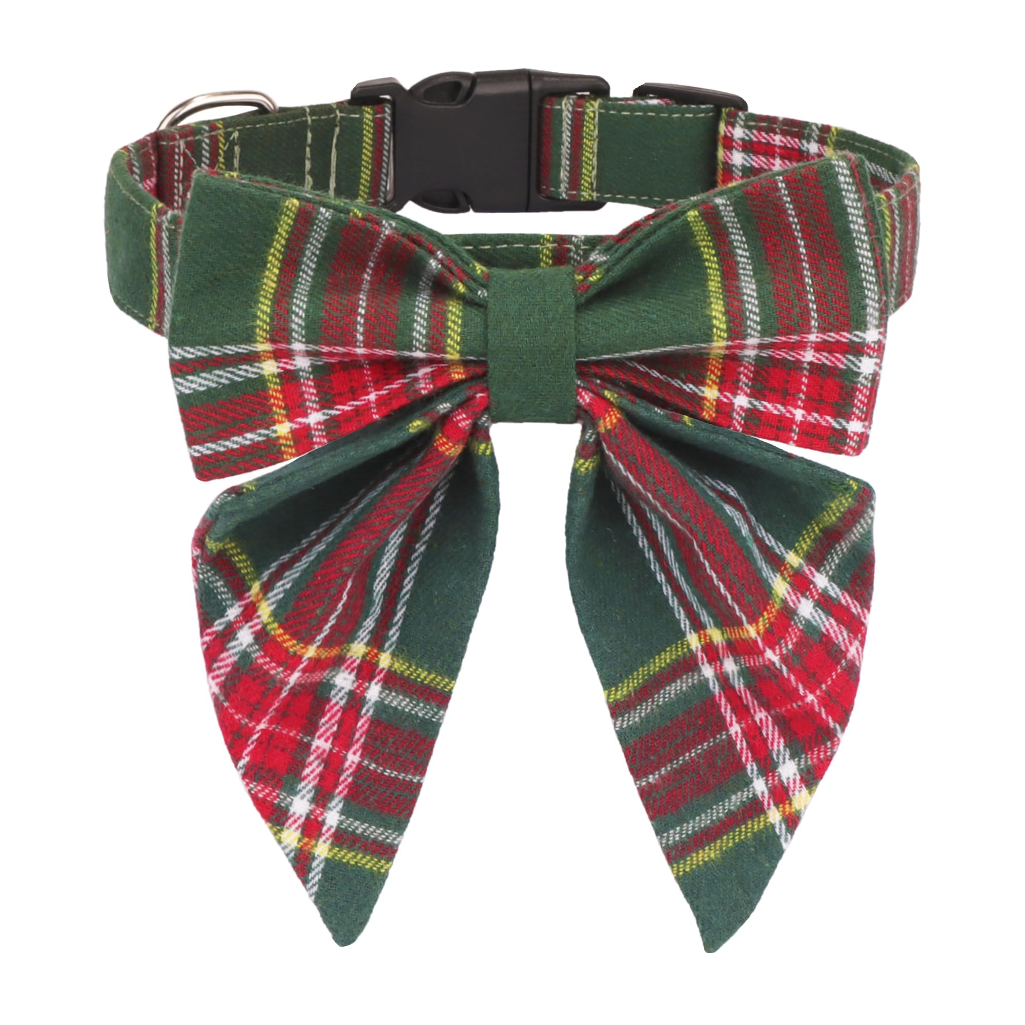 ADOGGYGO collar navideño con lazo cuadro verde, ideal para fiestas y fotos.