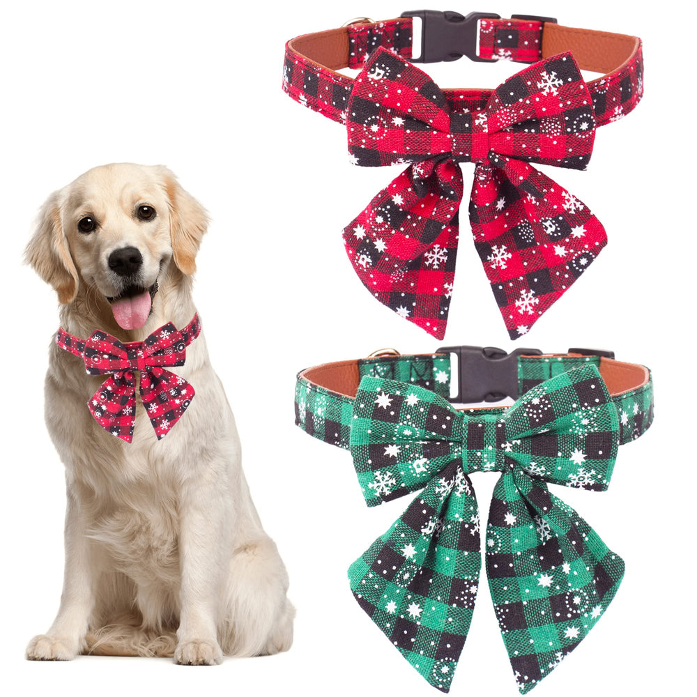 ADOGGYGO collar navideño con lazo rojo-verde para perro, ideal para sesiones festivas