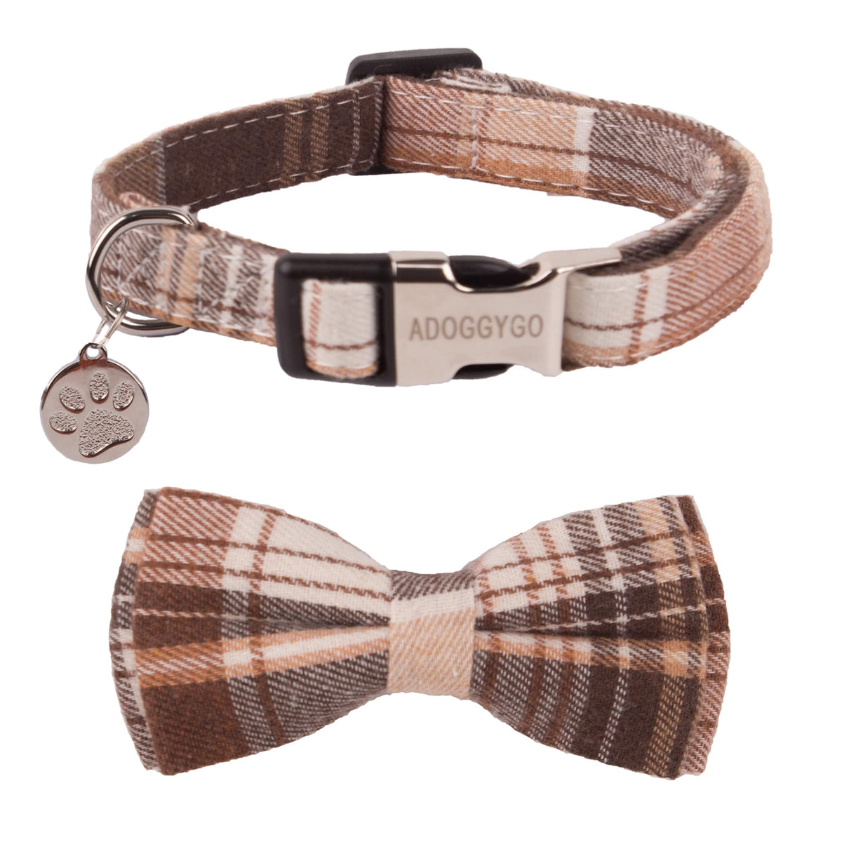 ADOGGYGO collar para perros con estampado de cuadros y lazo desmontable, estilo diario.