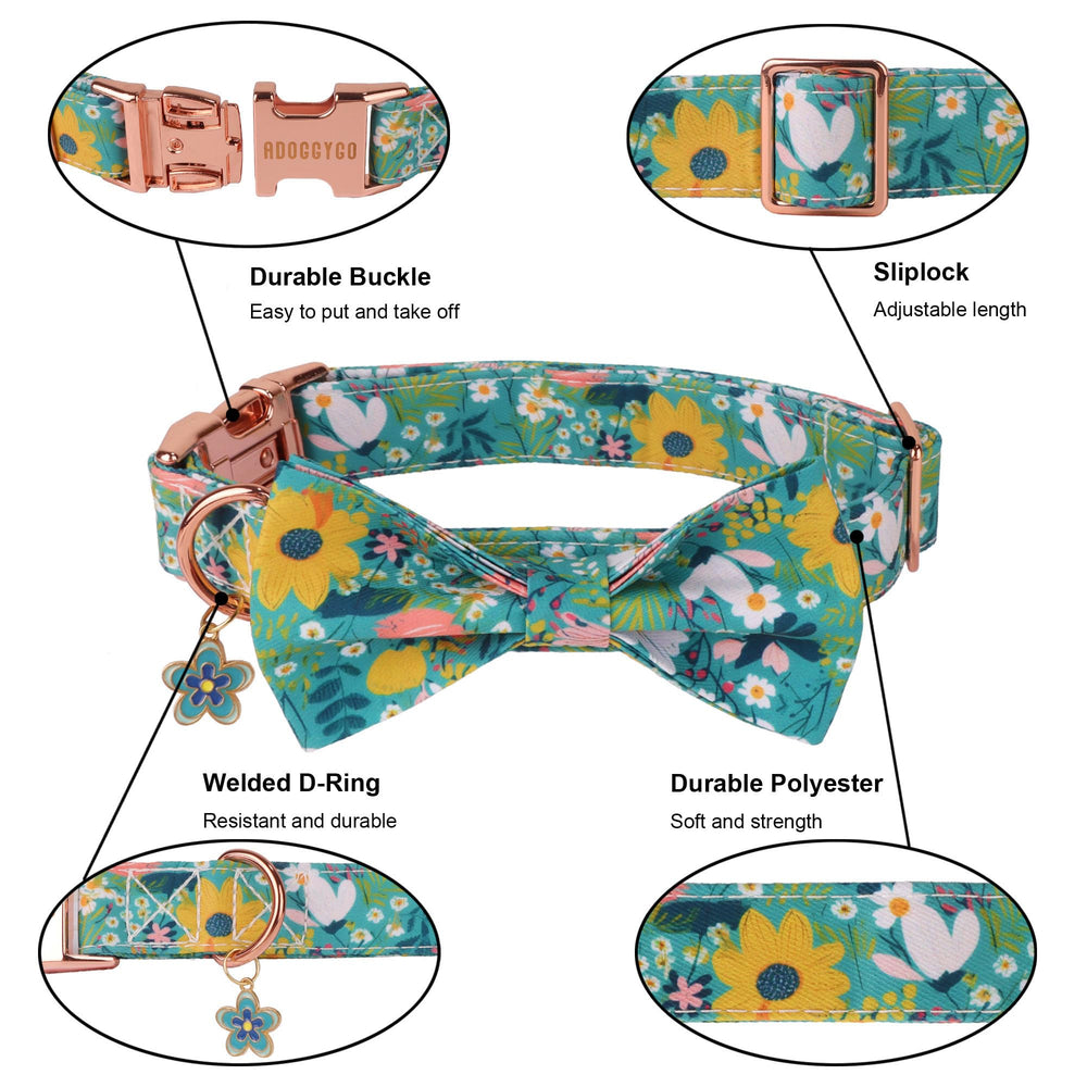 ADOGGYGO lazo desmontable y flor, estilo versátil para salidas y fiestas caninas.