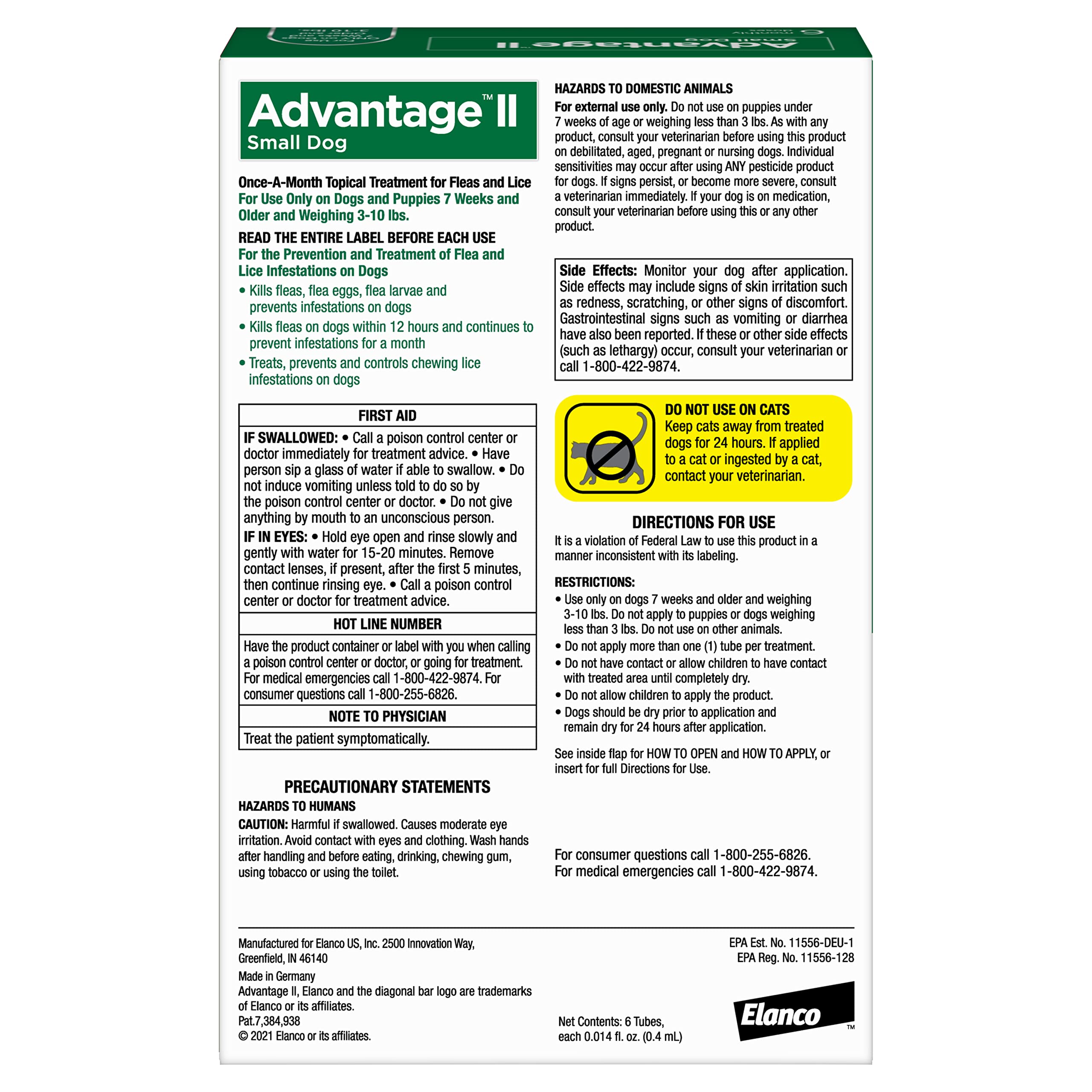 Advantage II, efecto en 12 horas, mata pulgas por contacto.