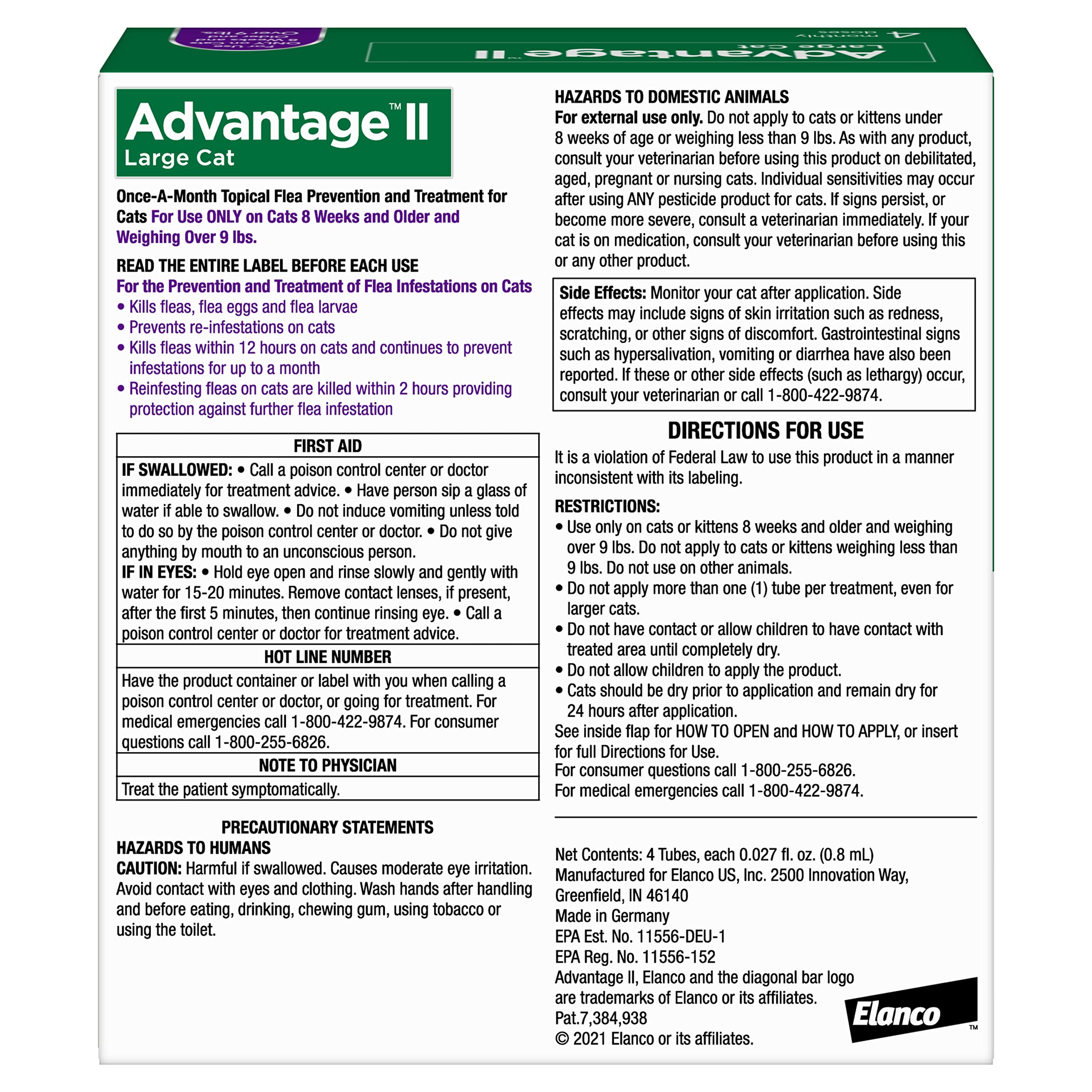 Advantage II Gato Grande aplicación en la nuca del gato