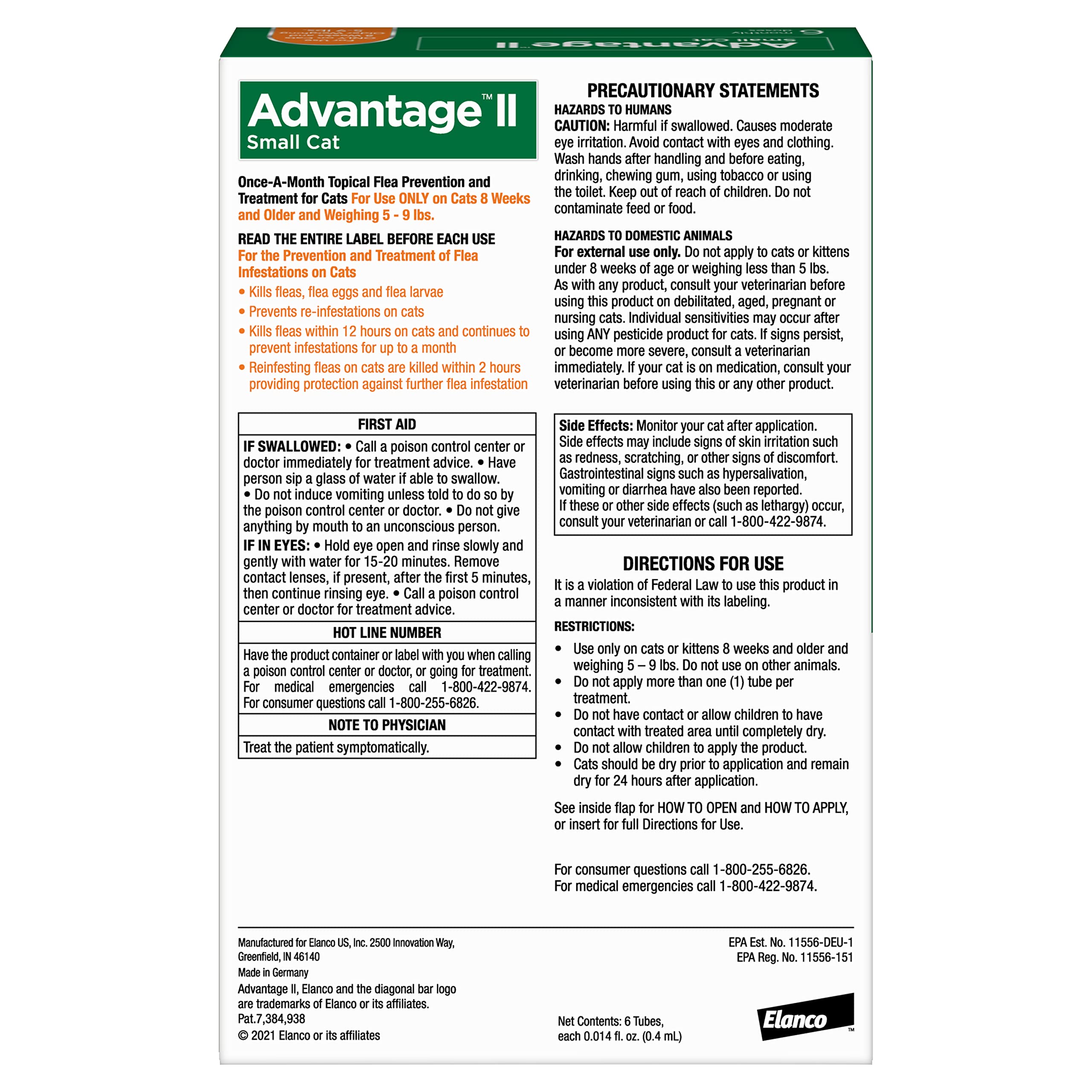 Advantage II para gato pequeño: eficacia inmediata en 12 horas
