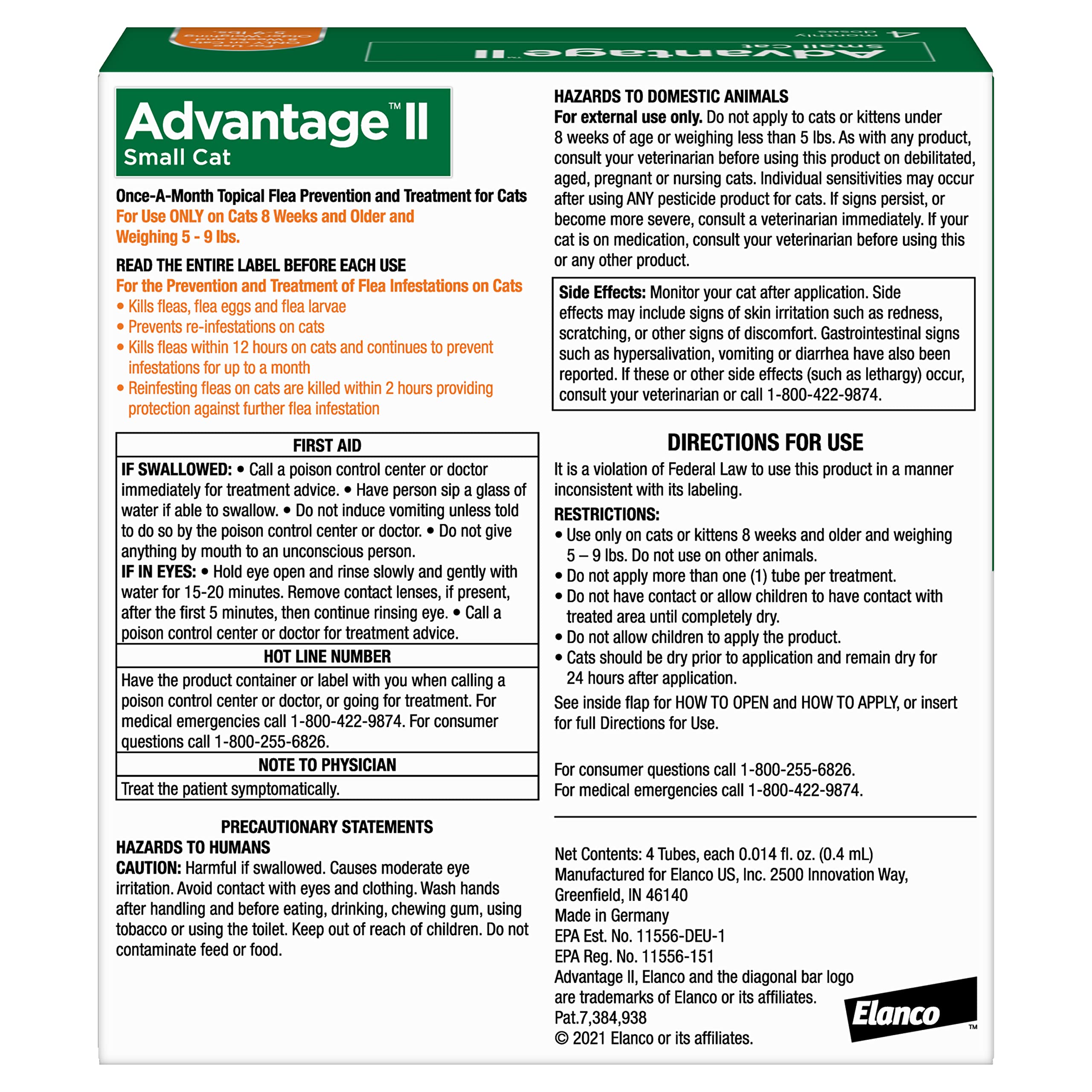 Advantage II Gato Pequeño: tubo aplicador fácil de usar para tratamiento mensual.