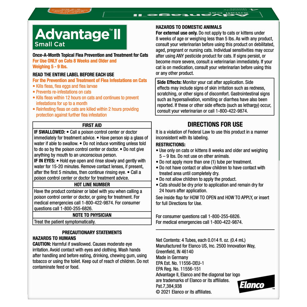 Advantage II Gato Pequeño: tubo aplicador fácil de usar para tratamiento mensual.