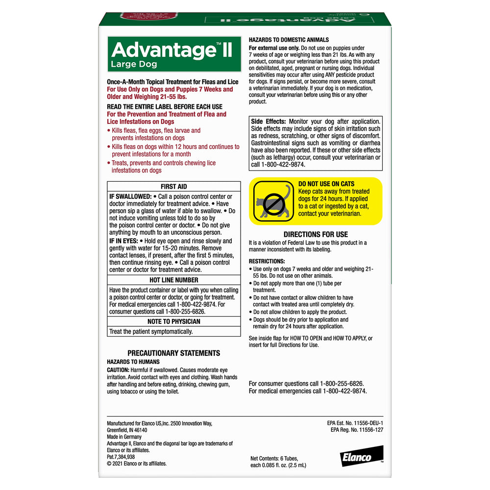 Advantage II: eficacia-12-horas contra pulgas en perros grandes