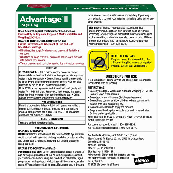 Advantage II para perro grande, control de pulgas y huevos