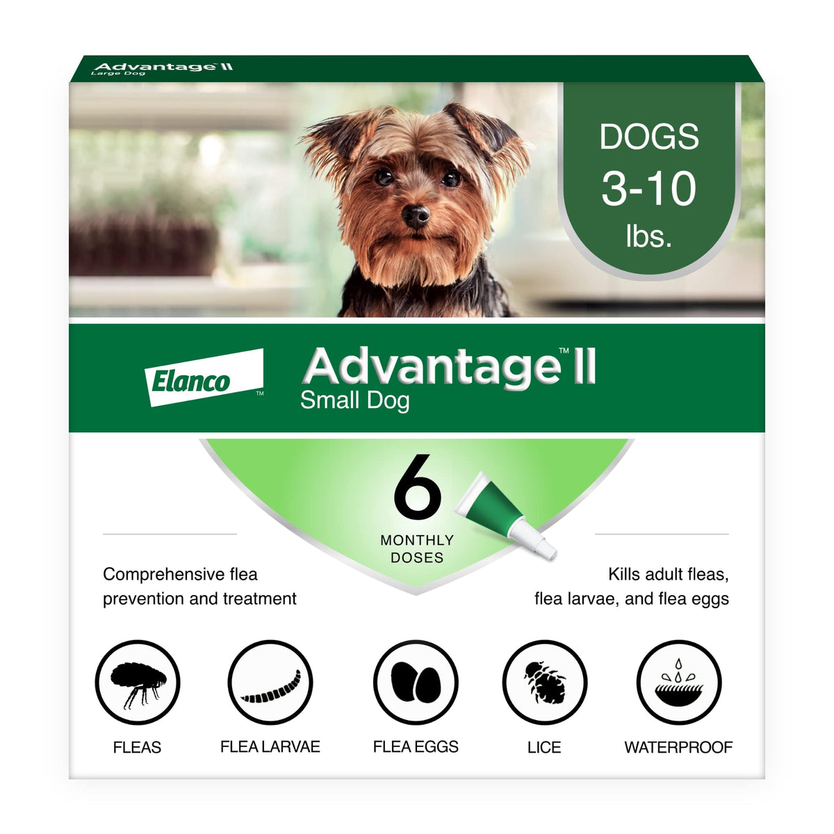 Advantage II para perro pequeño, aplicación dorsal rápida para iniciar el control de pulgas.