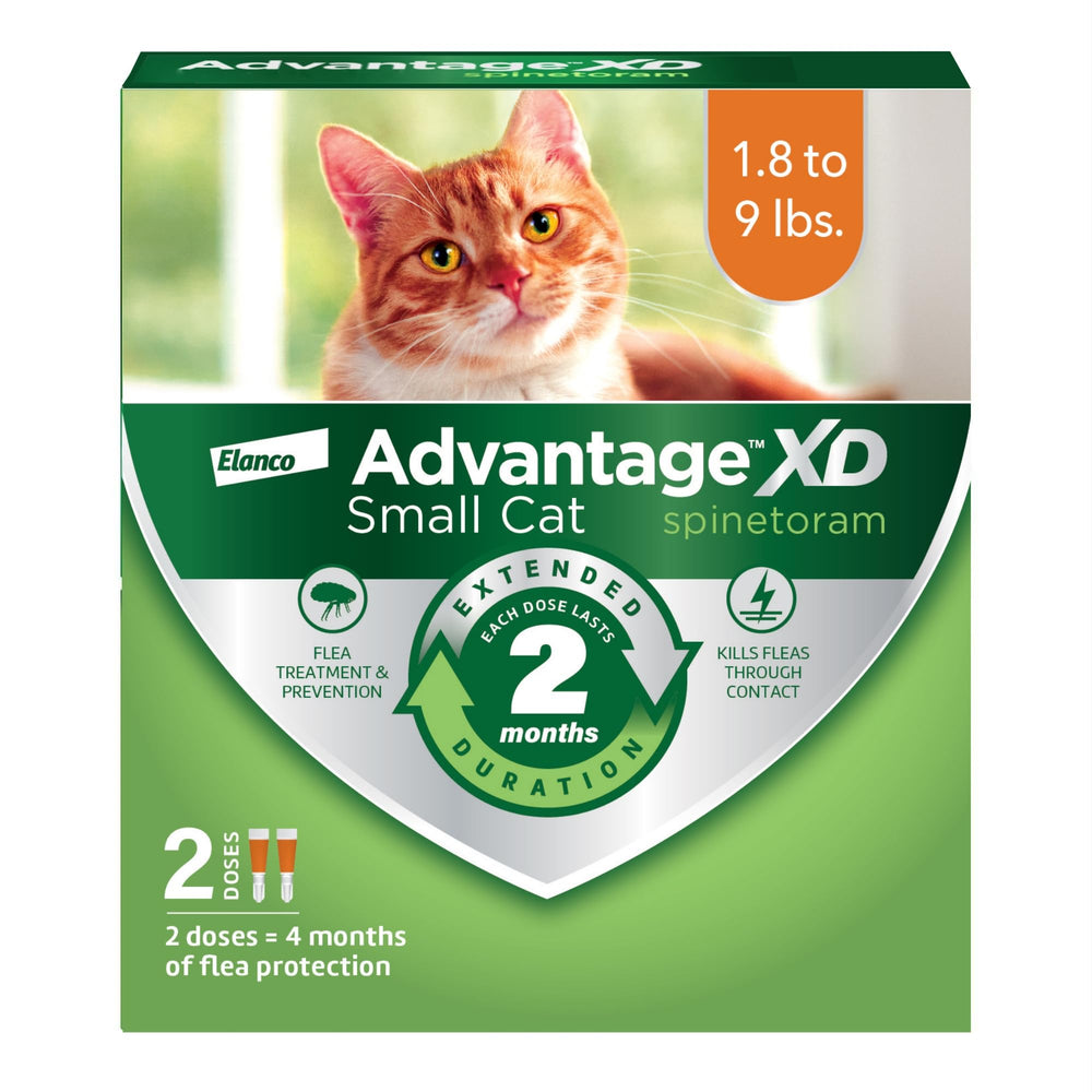 Advantage XD para gatos pequeños, vista frontal del envase con protección prolongada.