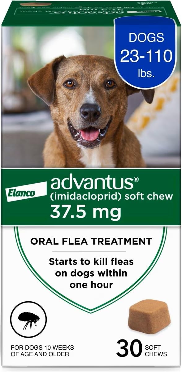 Advantus tableta masticable para pulgas en perros de 23-110 lb, 30 ct, fácil de dar