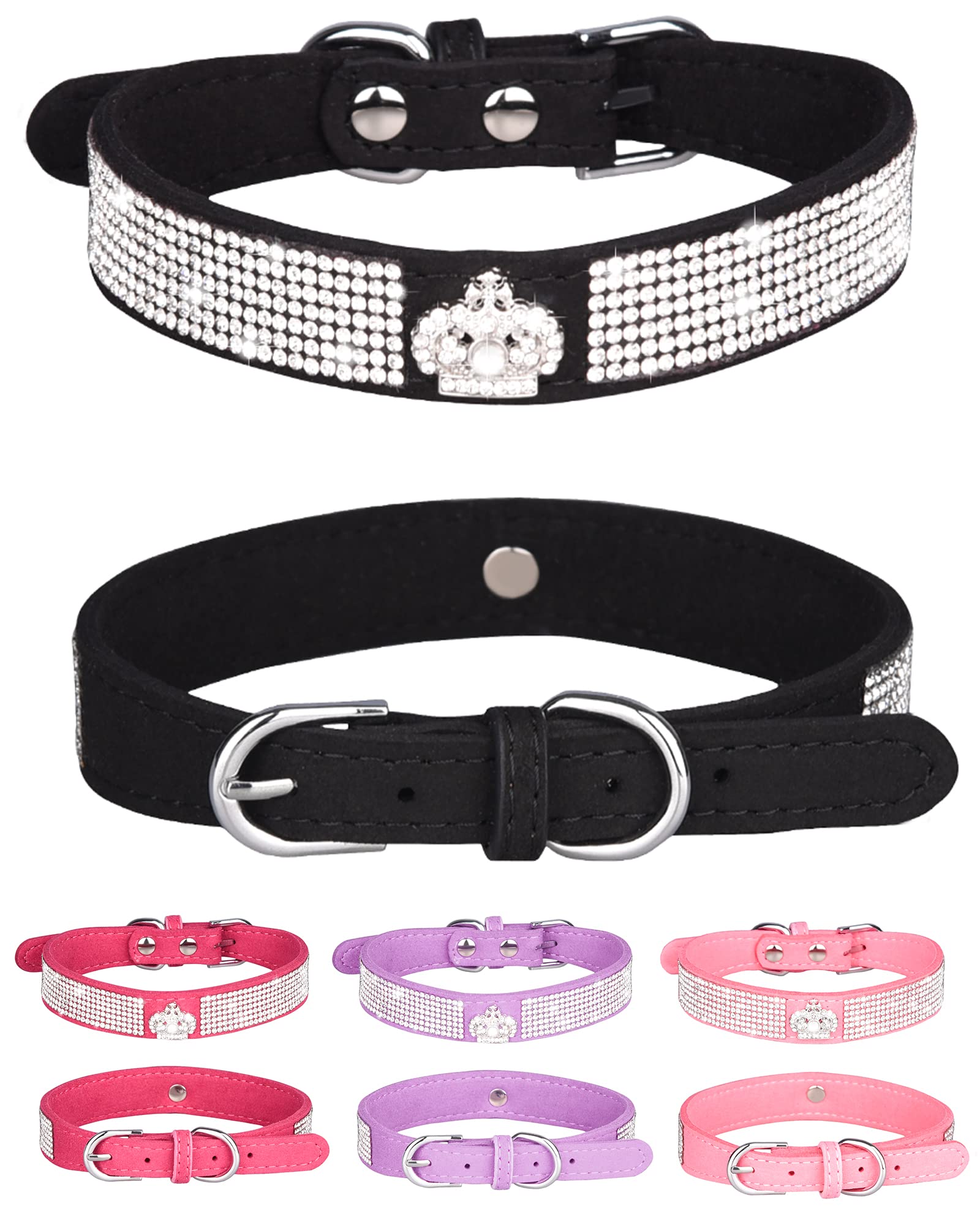 Aecllcea collar pequeño de ante-suedado con brillantes, cómodo para perros activos