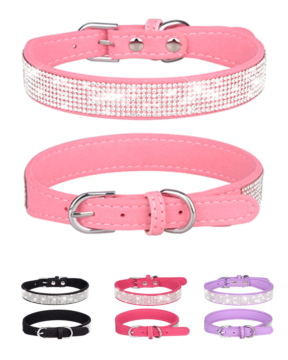 Aecllcea collar para perro mediano con bling rosa, ideal para paseos con estilo.