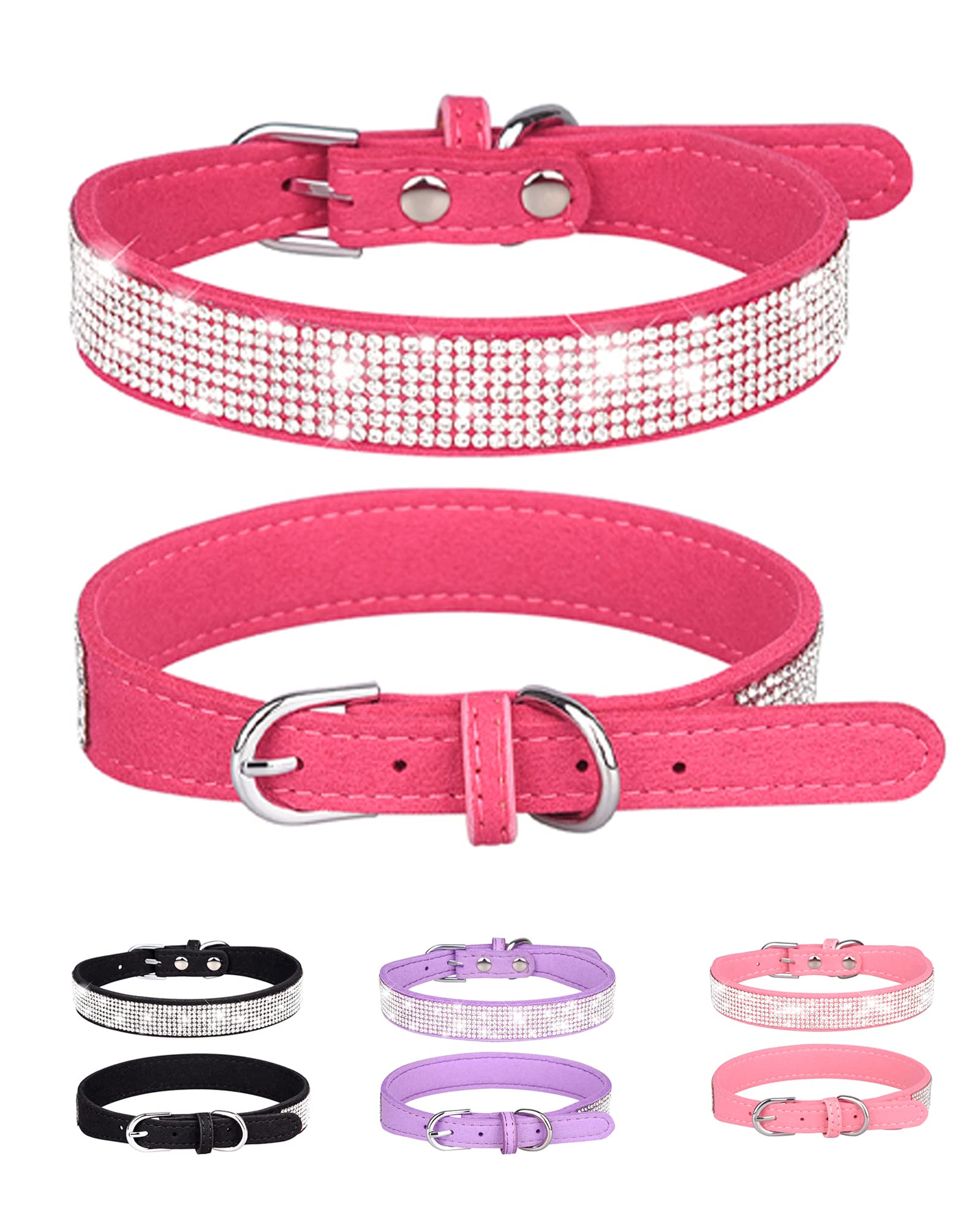 Aecllcea collar para perro mediano con brillos rosa rojo para paseos elegantes.