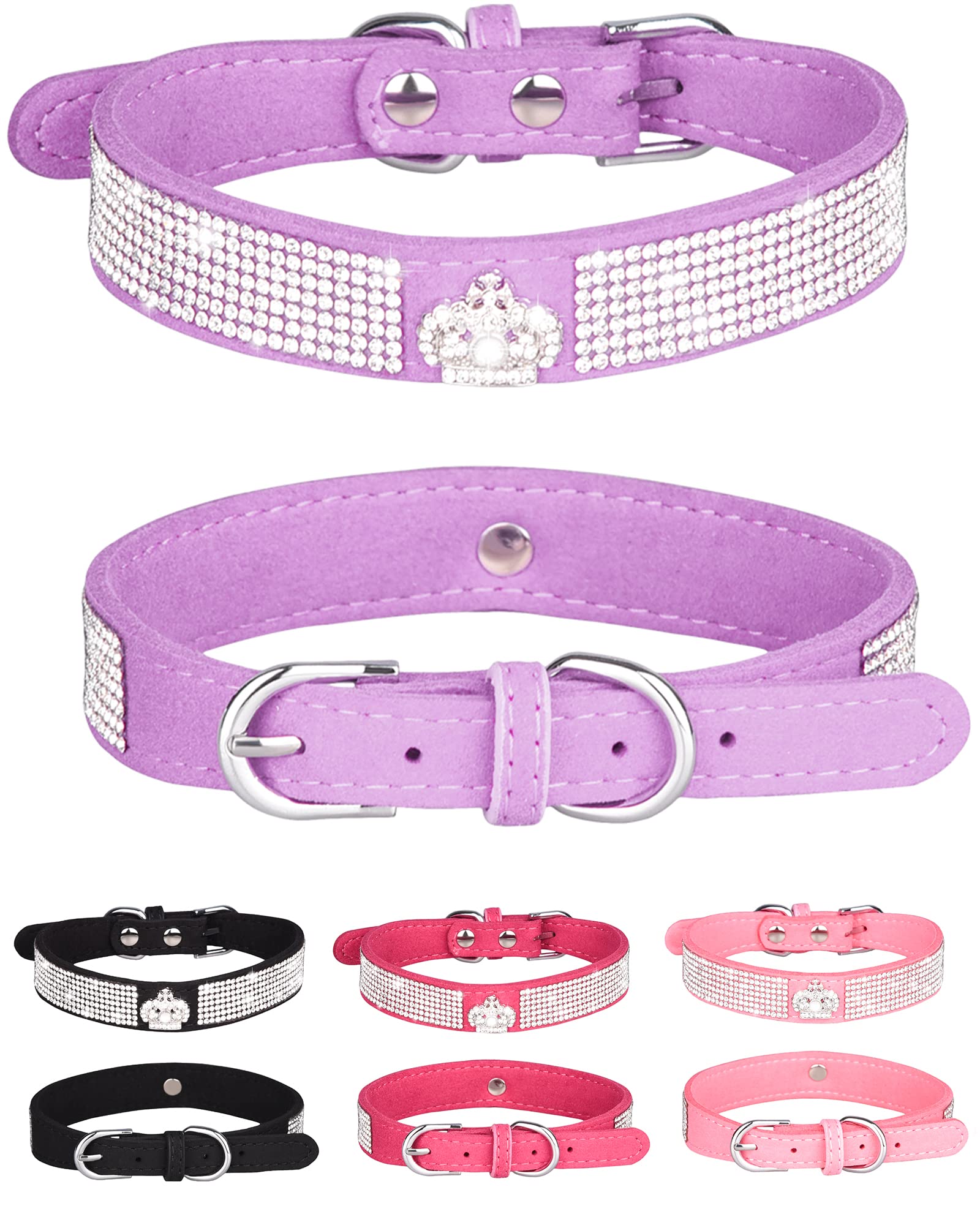 Aecllcea collar para perro pequeño en rosa con brillos, cómodo y ajustable para paseos diarios.