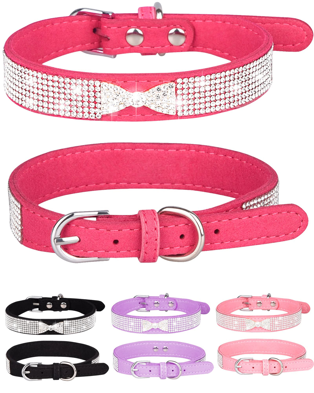 Collar Aecllcea para perro pequeño en ante con cristales rosados, cómodo y elegante.