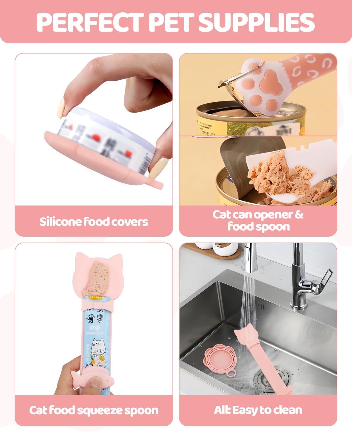 Aecsze sello-aire-latas-gato-rosa mantiene la comida fresca.