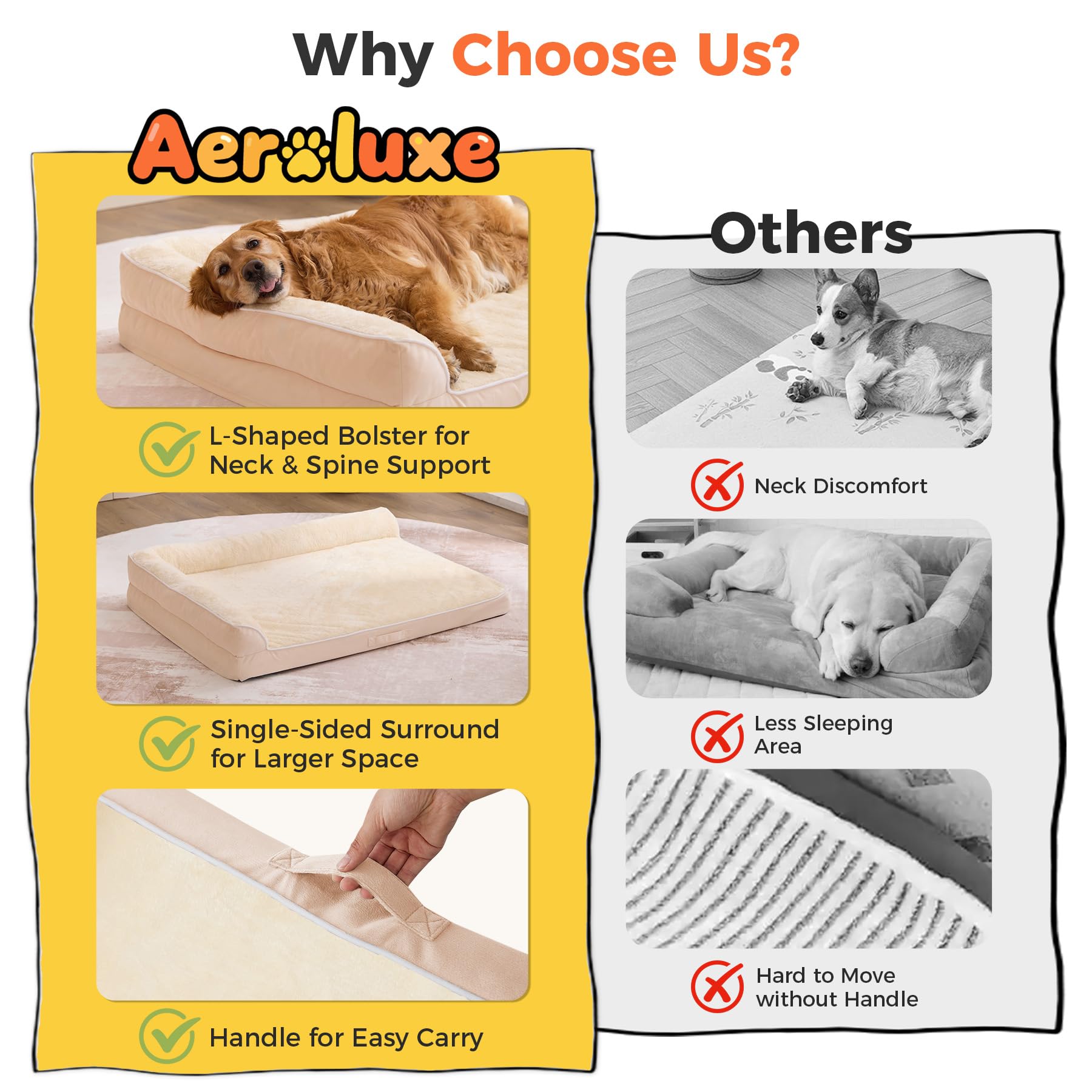 Aeroluxe cama 36x27x6,5 pulgadas para perros grandes.