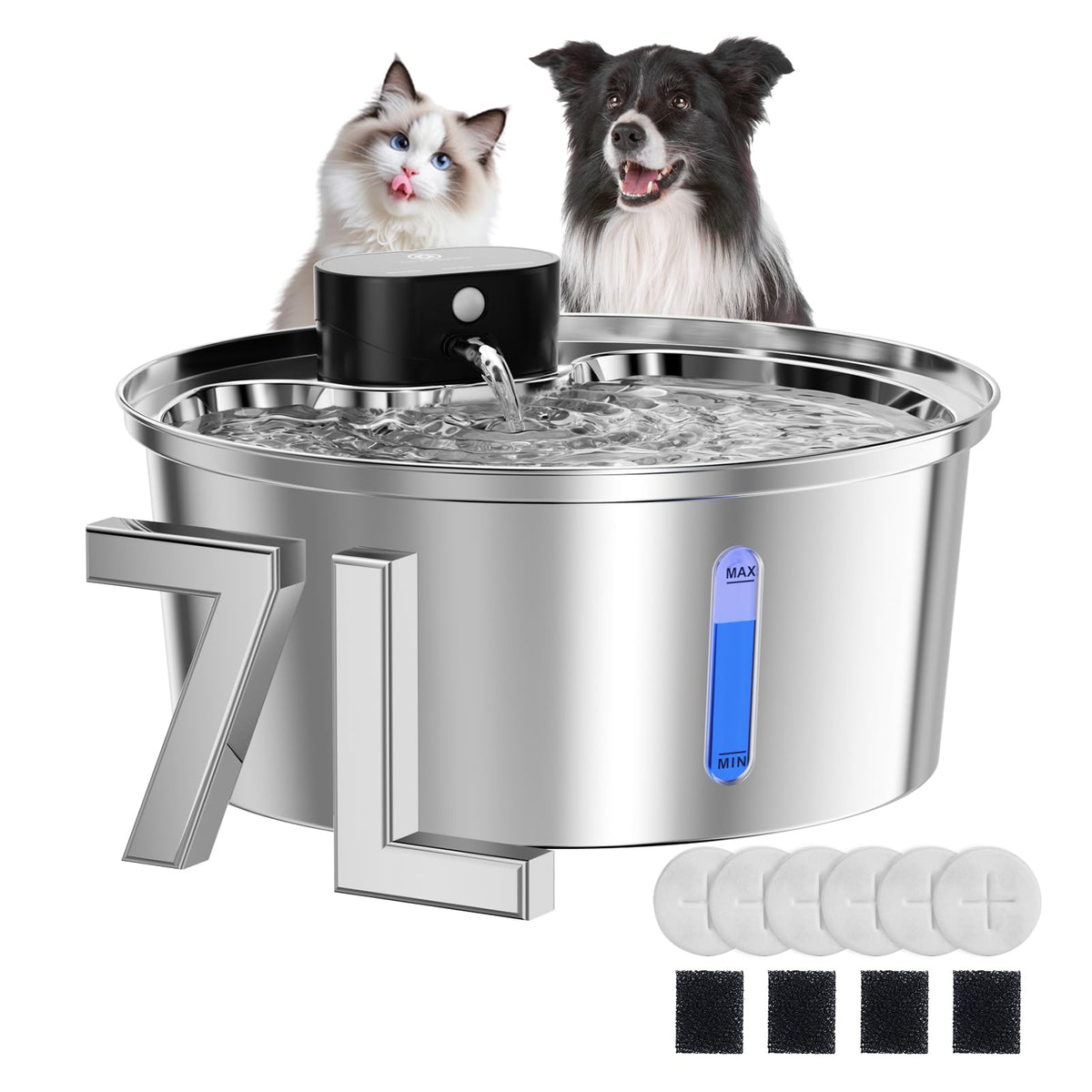 Aetherika fuente para perros grandes, 7L, ideal para mascotas múltiples.