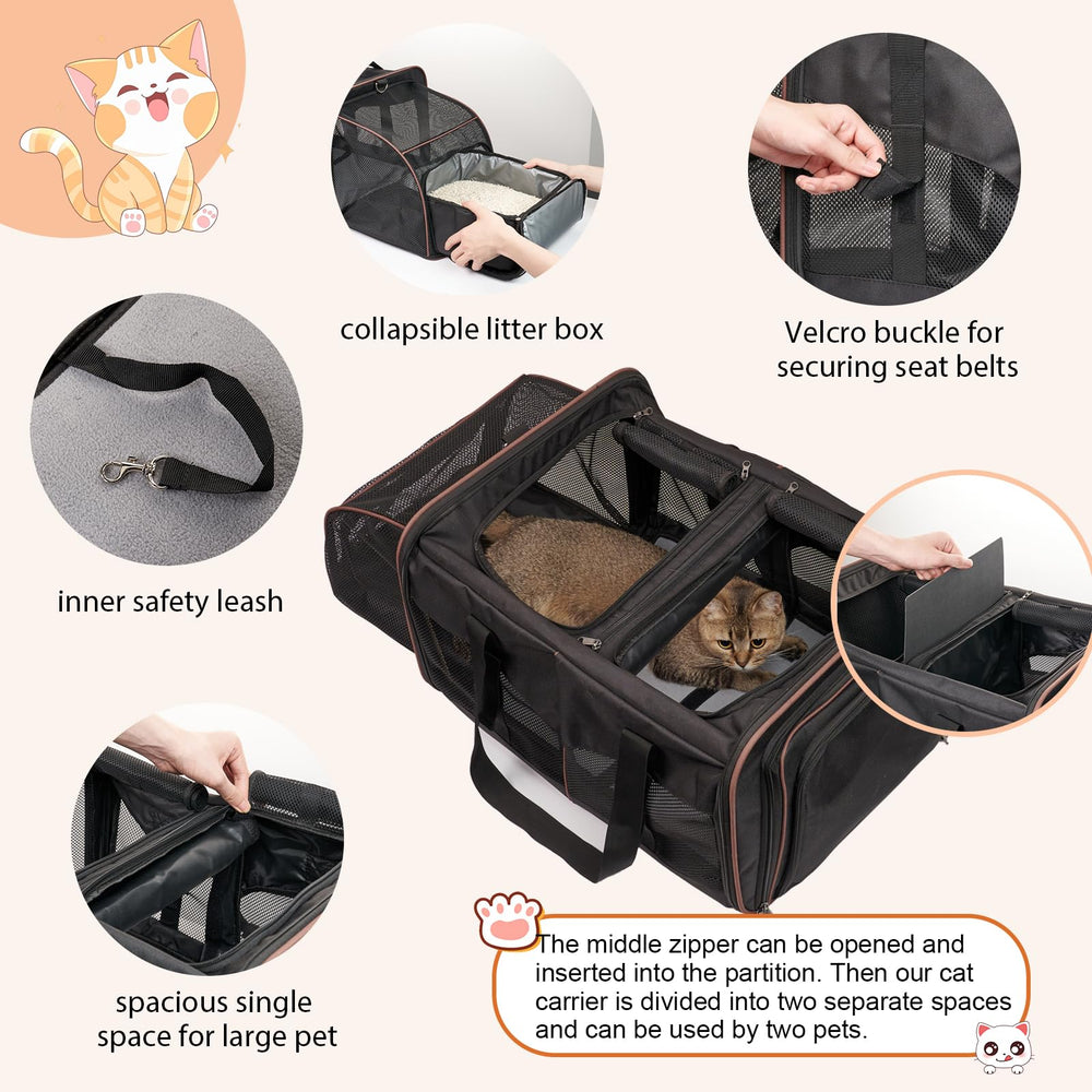A.FATI transportín doble gatos con caja de arena plegable para hoteles y viajes.
